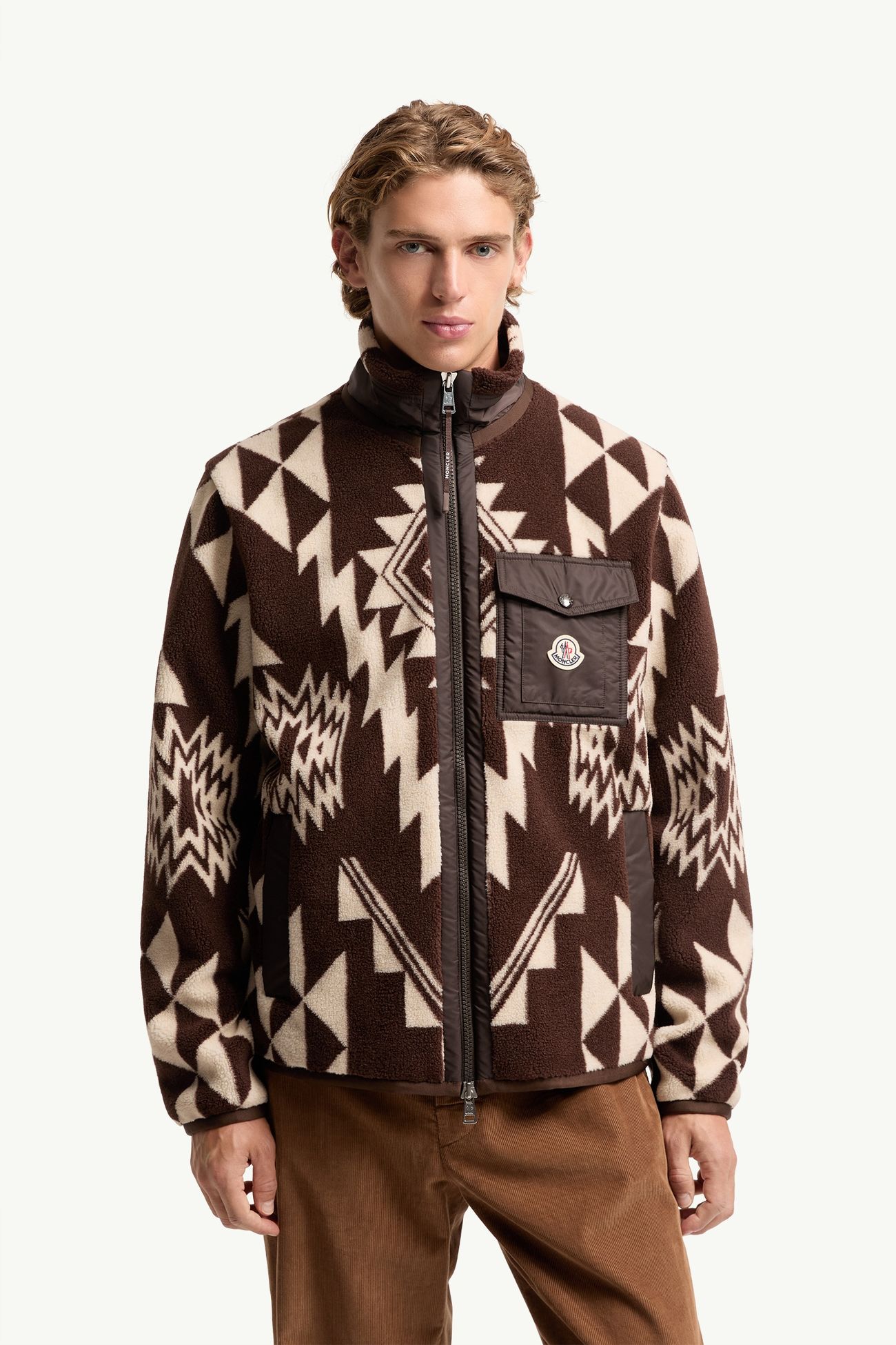 Geometrischer Kapuzenpullover aus Teddy mit Reißverschluss Herren Braun Moncler 3