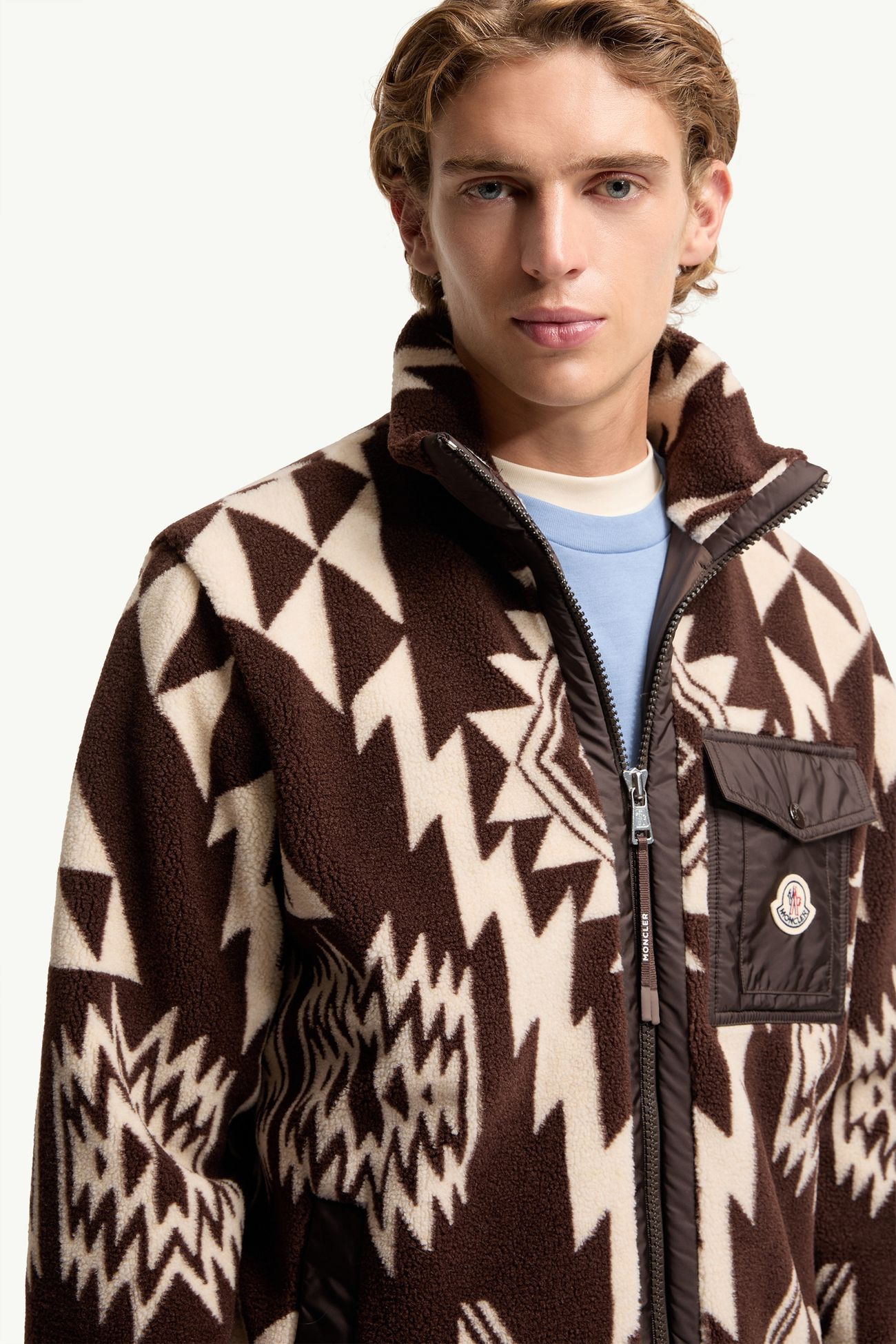 男士几何泰迪绒风格拉链连帽卫衣 男士 棕色 Moncler 5