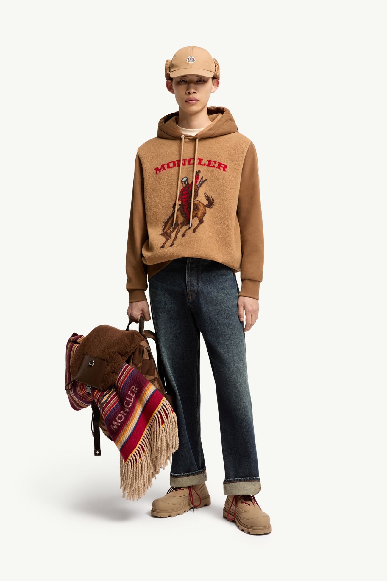 Jacquard Teddy-Kapuzenpullover mit Pferdemotiv Herren Hellbraun Moncler 0