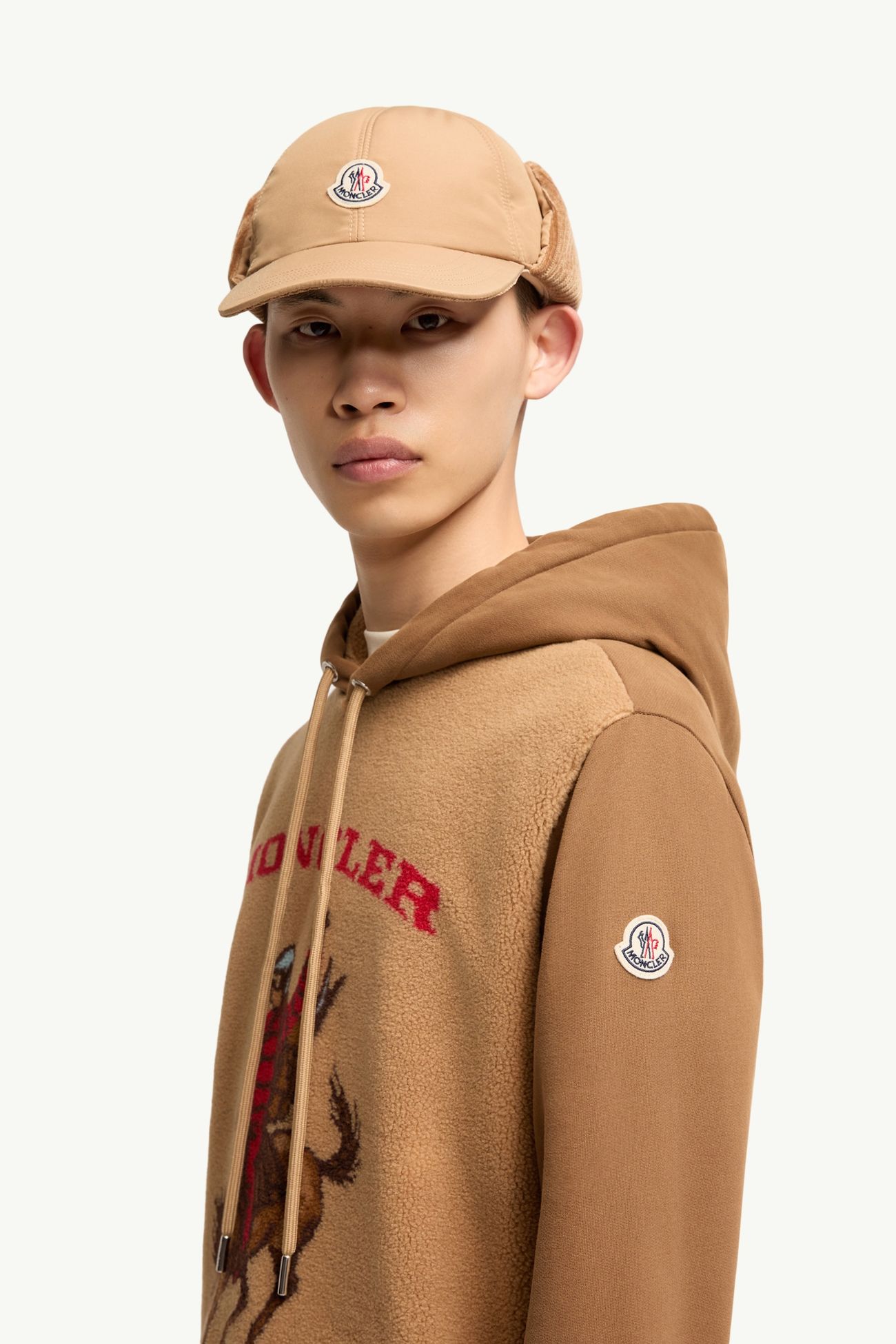 馬匹提花泰迪布連帽衫 男士 淺啡色 Moncler 1