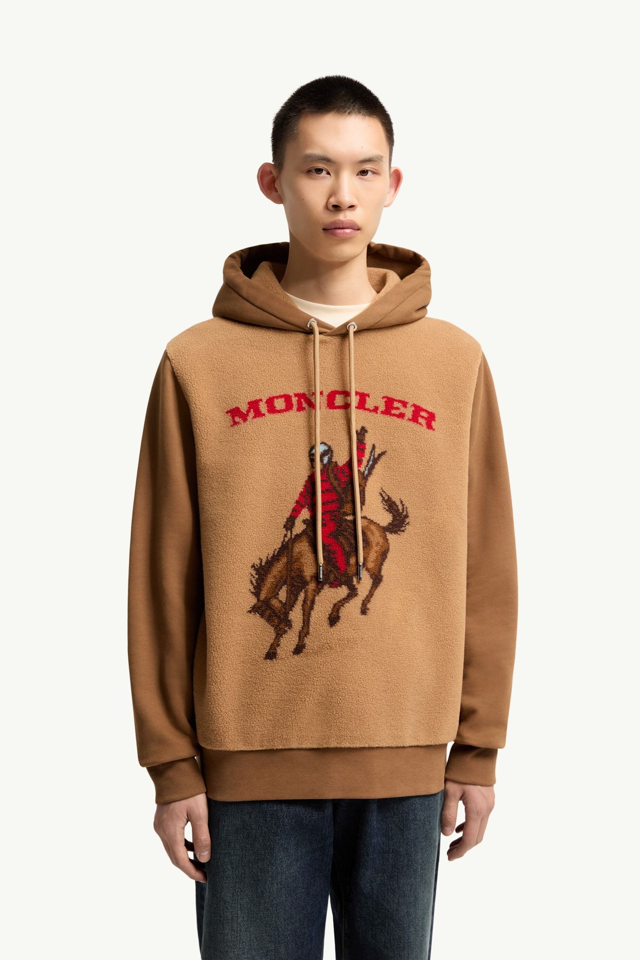 馬匹提花泰迪布連帽衫 男士 淺啡色 Moncler 3