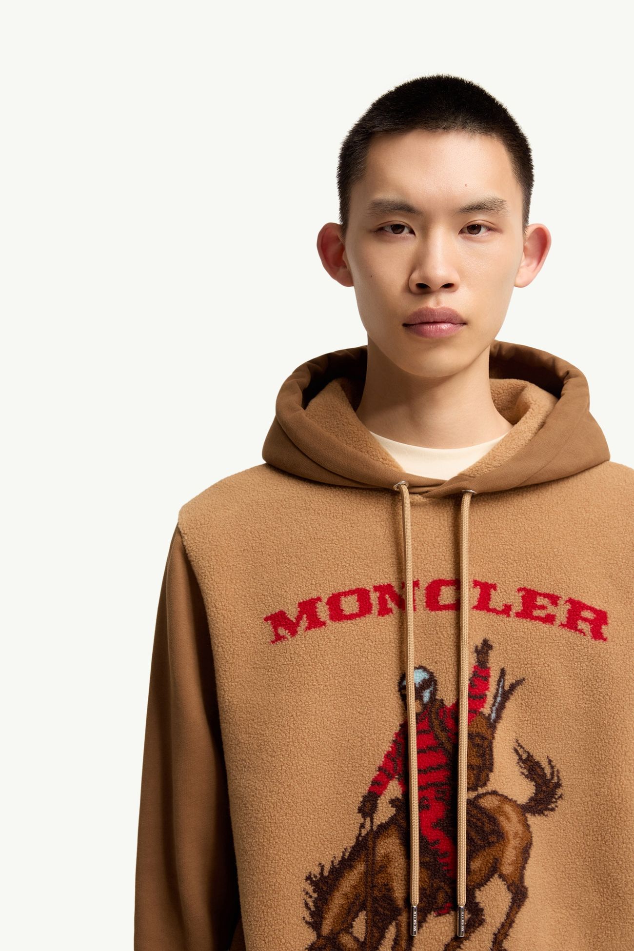 Jacquard Teddy-Kapuzenpullover mit Pferdemotiv Herren Hellbraun Moncler 5