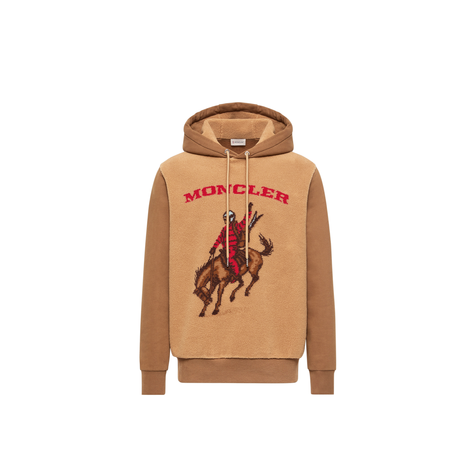 Moncler   Horse Jacquard Teddy Hoodie for Men in Brown, Size: Xl