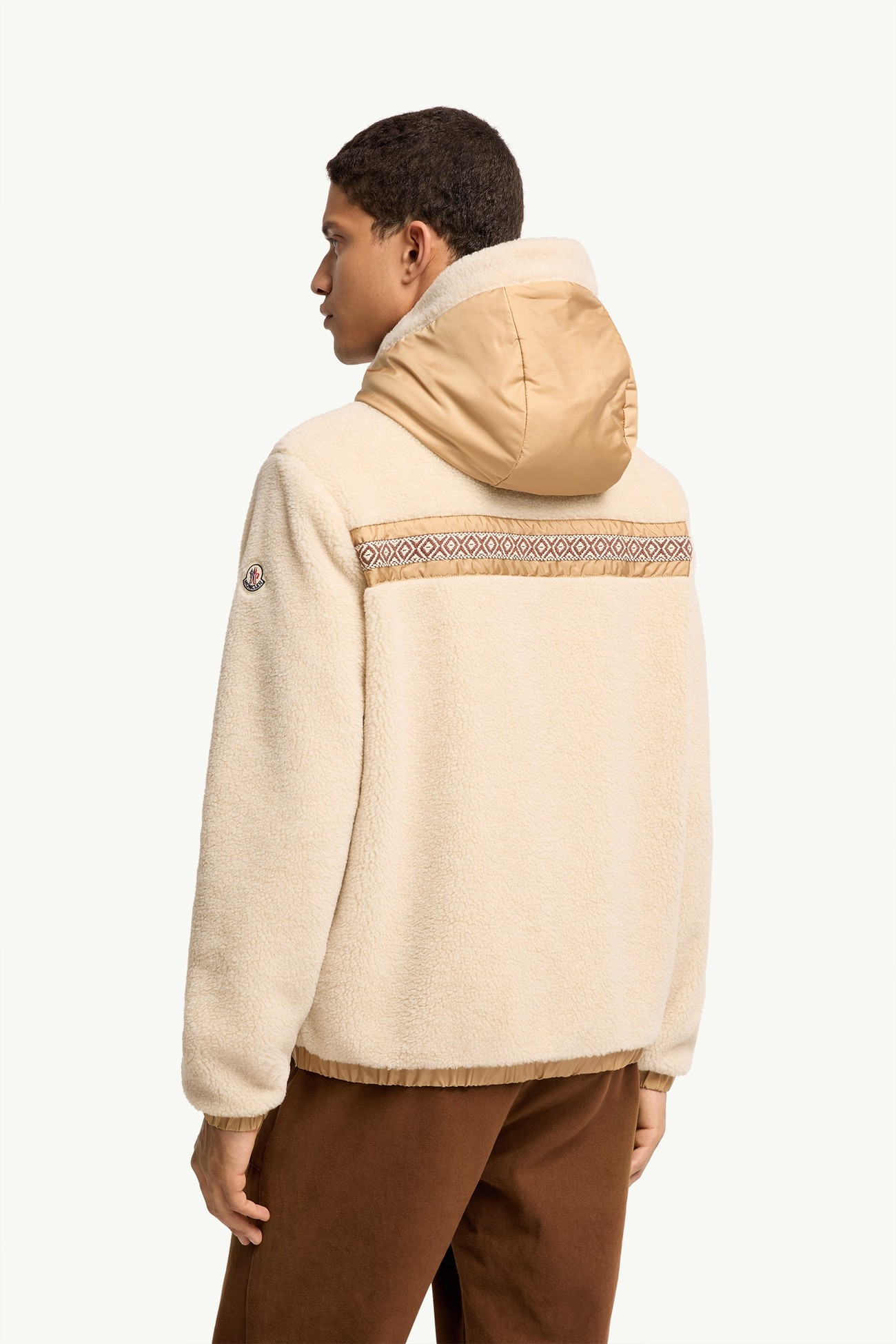 Felpa con cappuccio e zip teddy con finiture geometriche Uomo Beige Chiaro Moncler 4