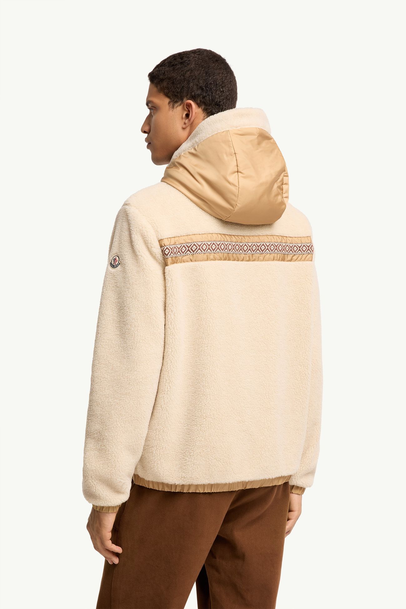 Geometric Trim Teddy Zip-Up Hoodie Men Light Beige Moncler 4