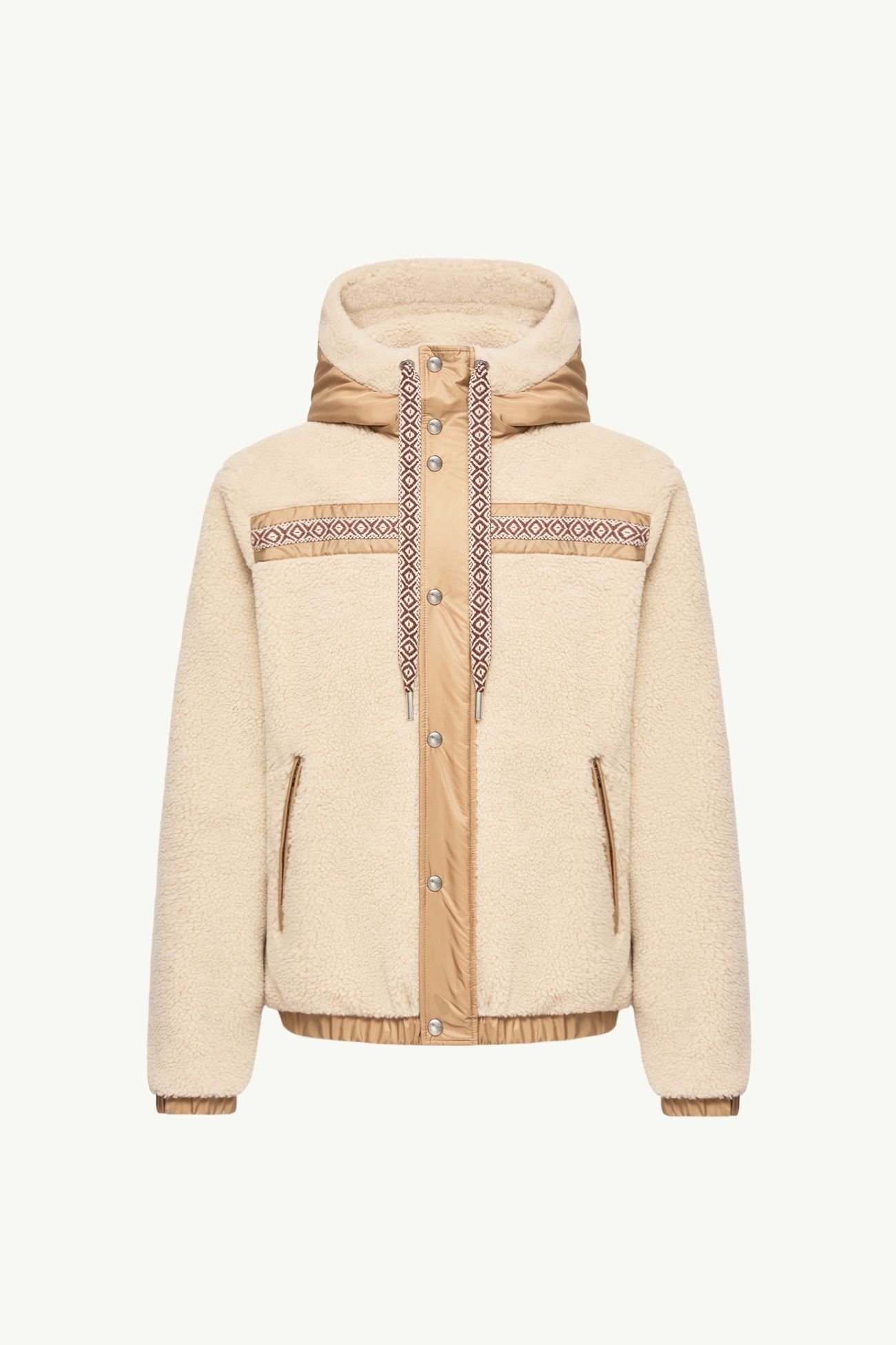 Geometric Trim Teddy Zip-Up Hoodie Men Light Beige Moncler 2