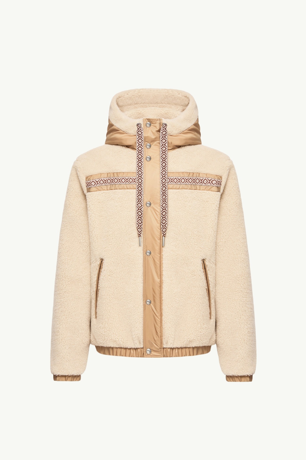 Sweat à capuche zippé en teddy avec bordure géométrique Hommes Beige Clair Moncler 2