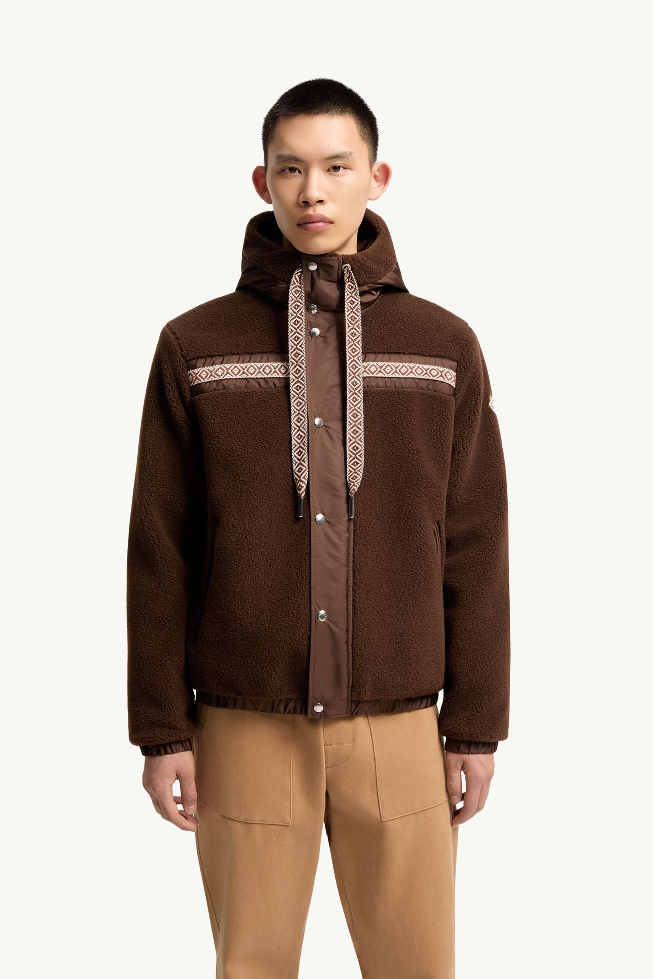 幾何飾邊泰迪布拉鏈連帽衫 男士 啡色 Moncler 3