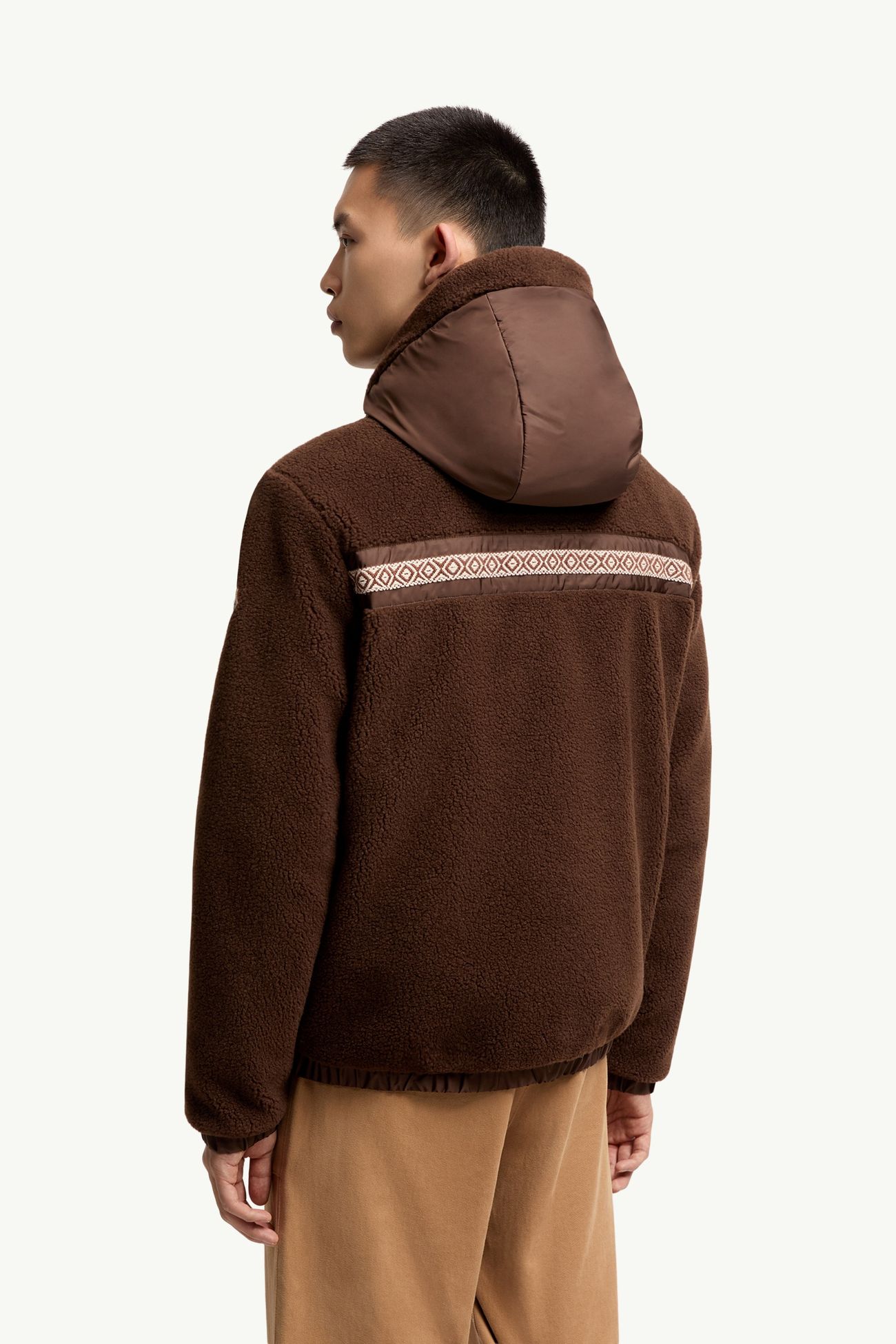 幾何飾邊泰迪布拉鏈連帽衫 男士 啡色 Moncler 4