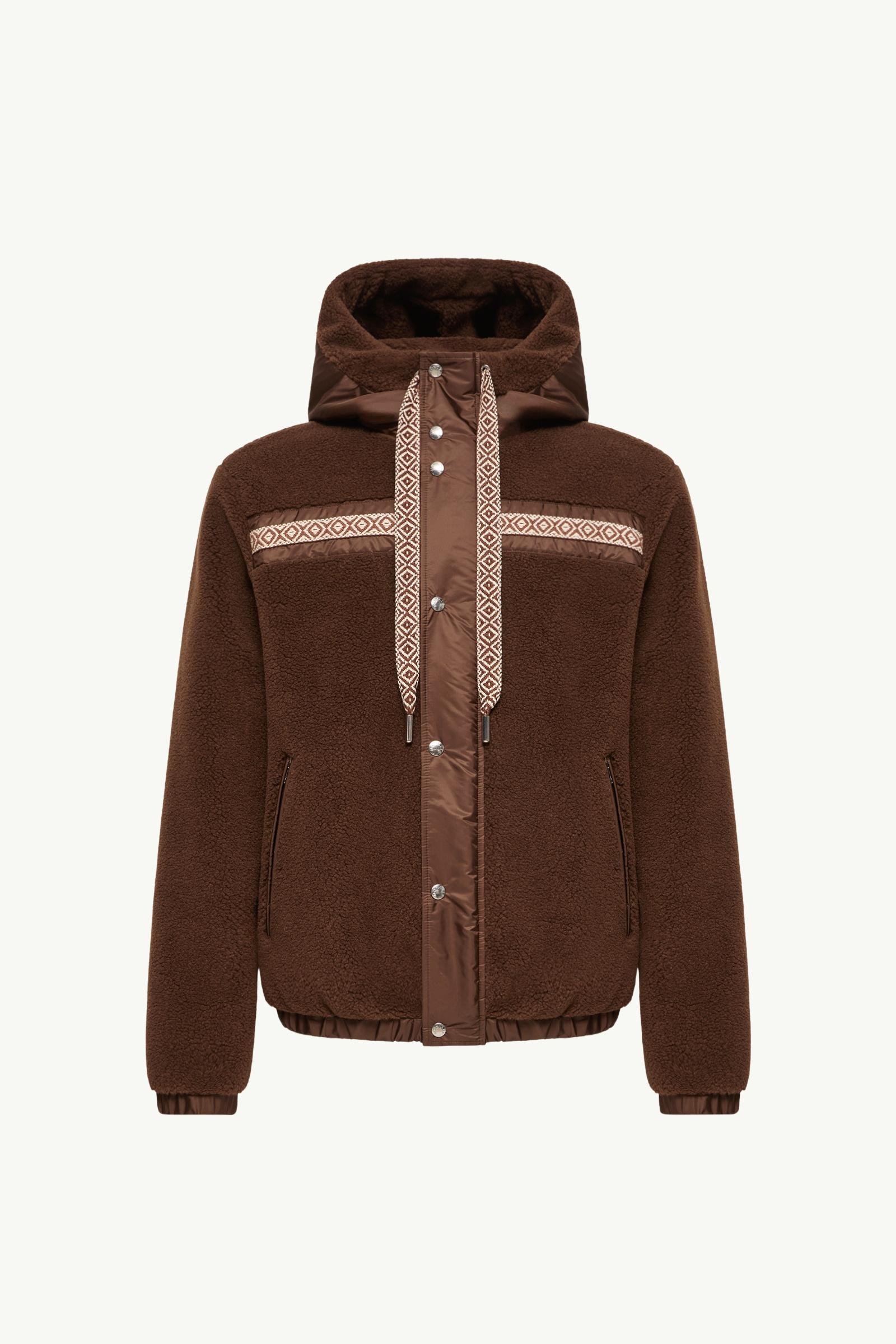 Geometric Trim Teddy Zip-Up Hoodie Men Brown Moncler, 1 of 0
