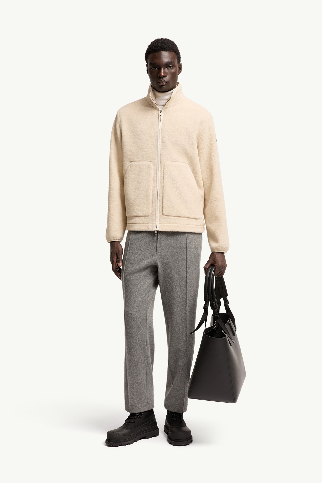 Zip-Up Sweatshirt Men Light Beige Moncler 0