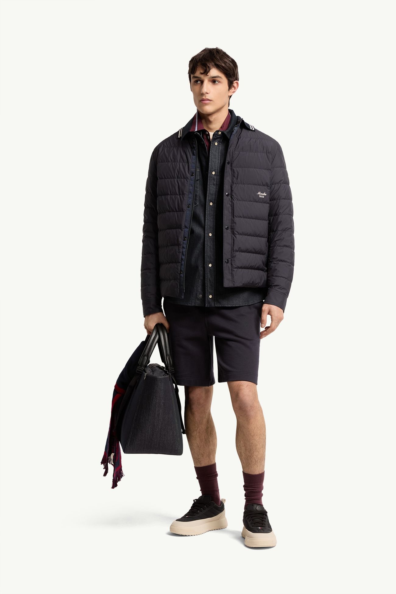 Shorts de tejido suave de algodón con ribete de rayas Hombre Azul marino Moncler 0