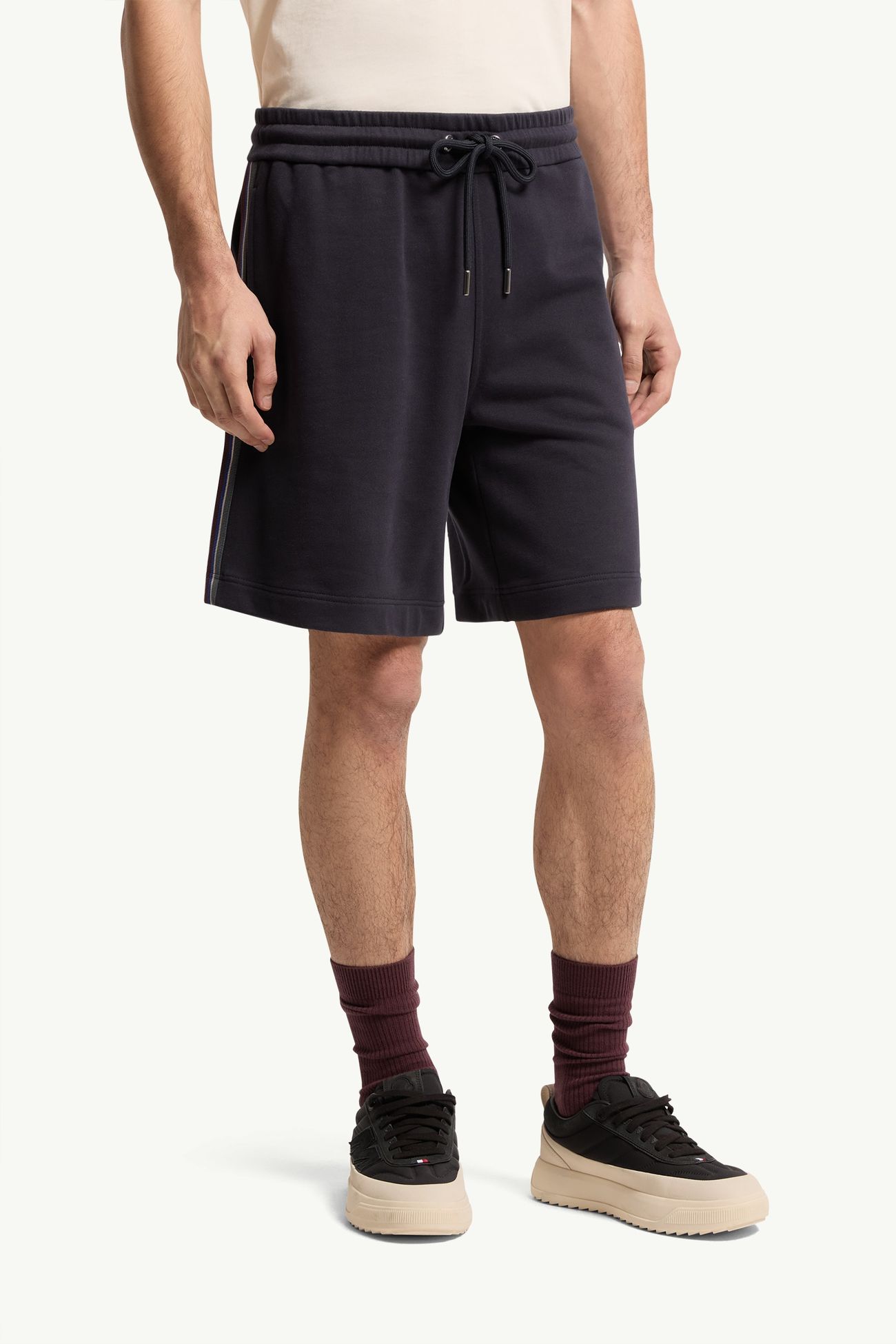 Shorts in jersey di cotone con orlo a righe Uomo Blu Navy Moncler 3
