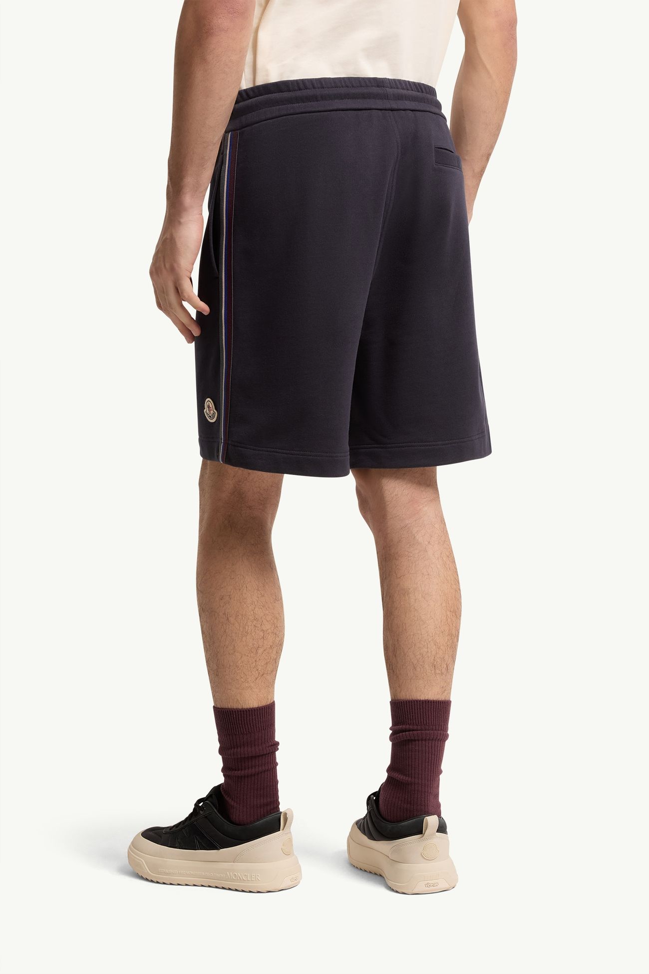 Short en molleton de coton à bordure rayée Hommes Bleu marine Moncler 4