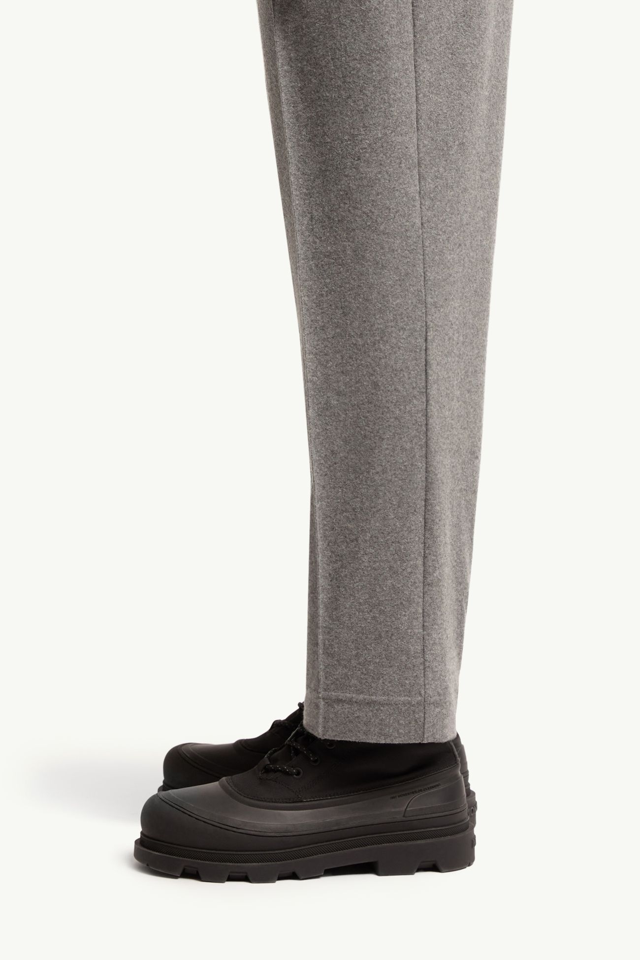 Leather Logo Flannel Trousers Men Gray Moncler 1