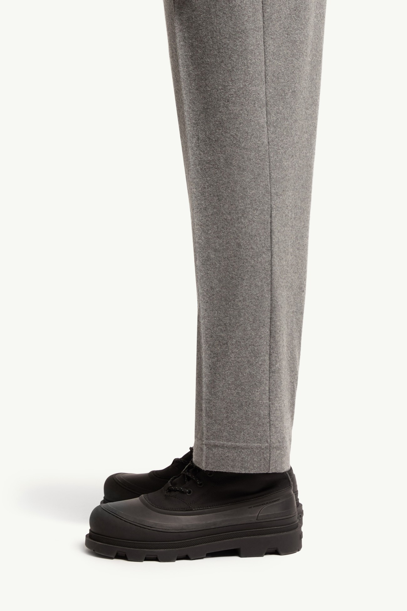 Leather Logo Flannel Trousers Men Gray Moncler 1