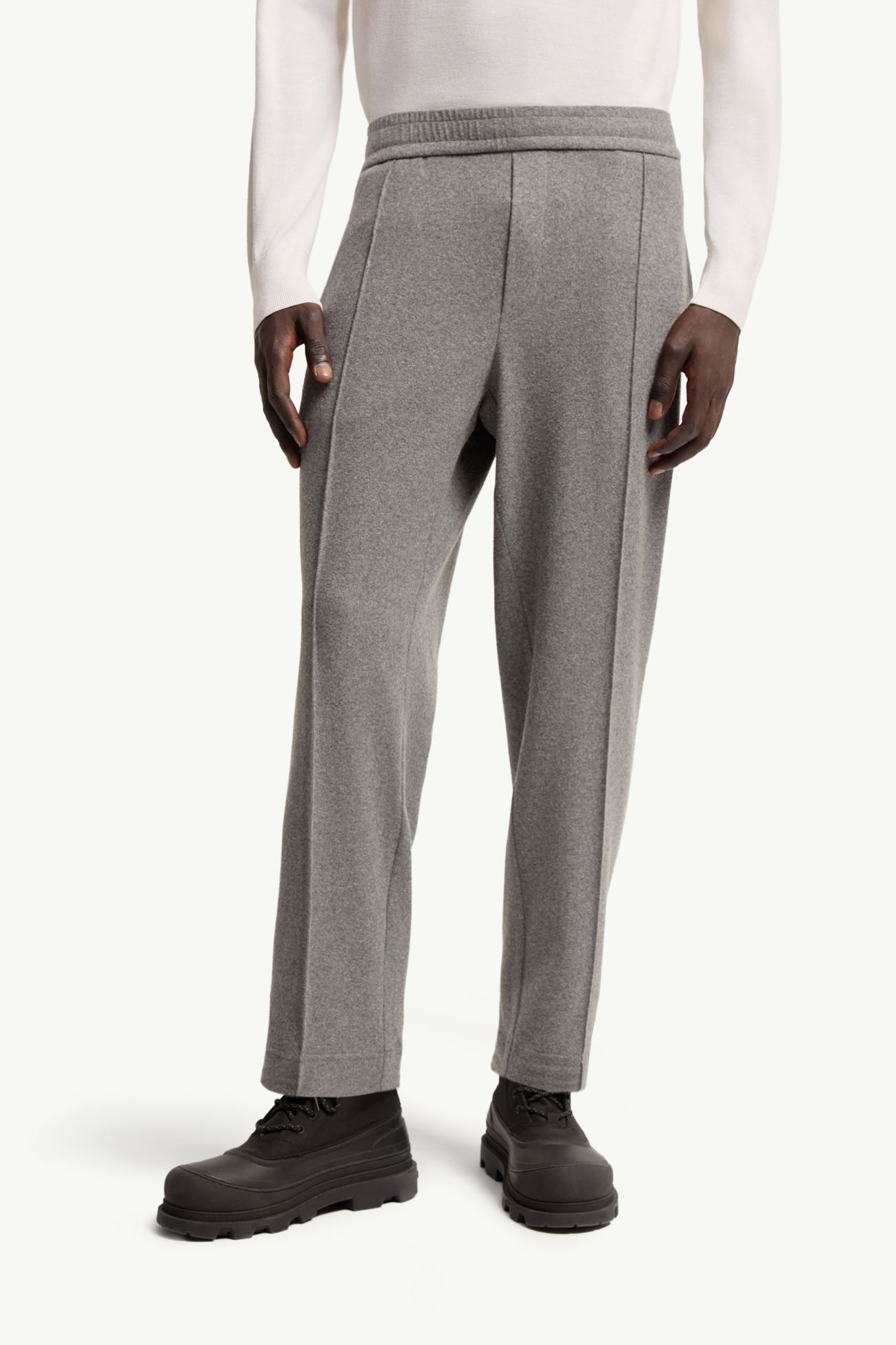 Leather Logo Flannel Trousers Men Gray Moncler 3