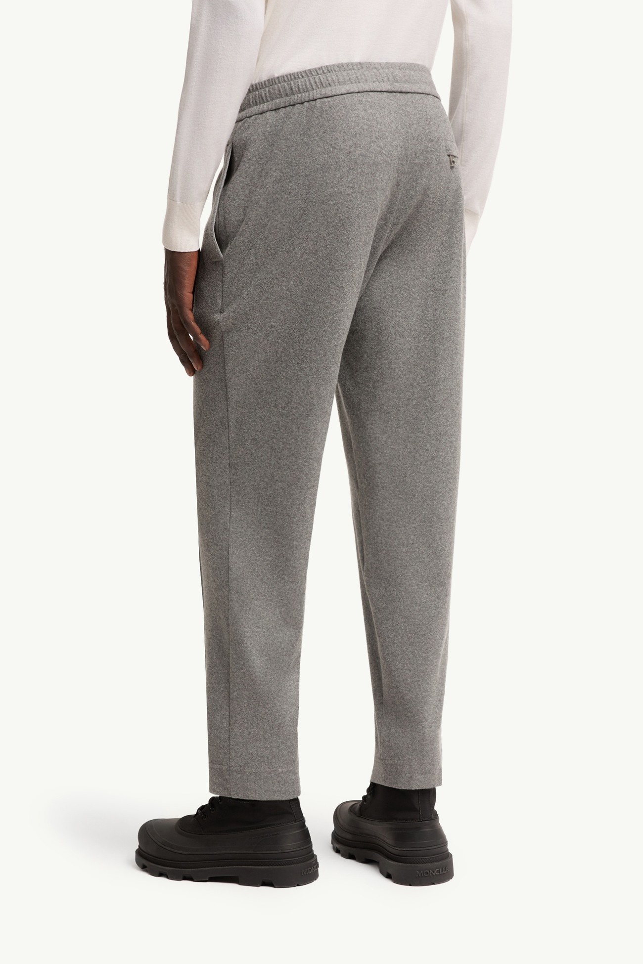 Leather Logo Flannel Pants Men Grey Moncler 4