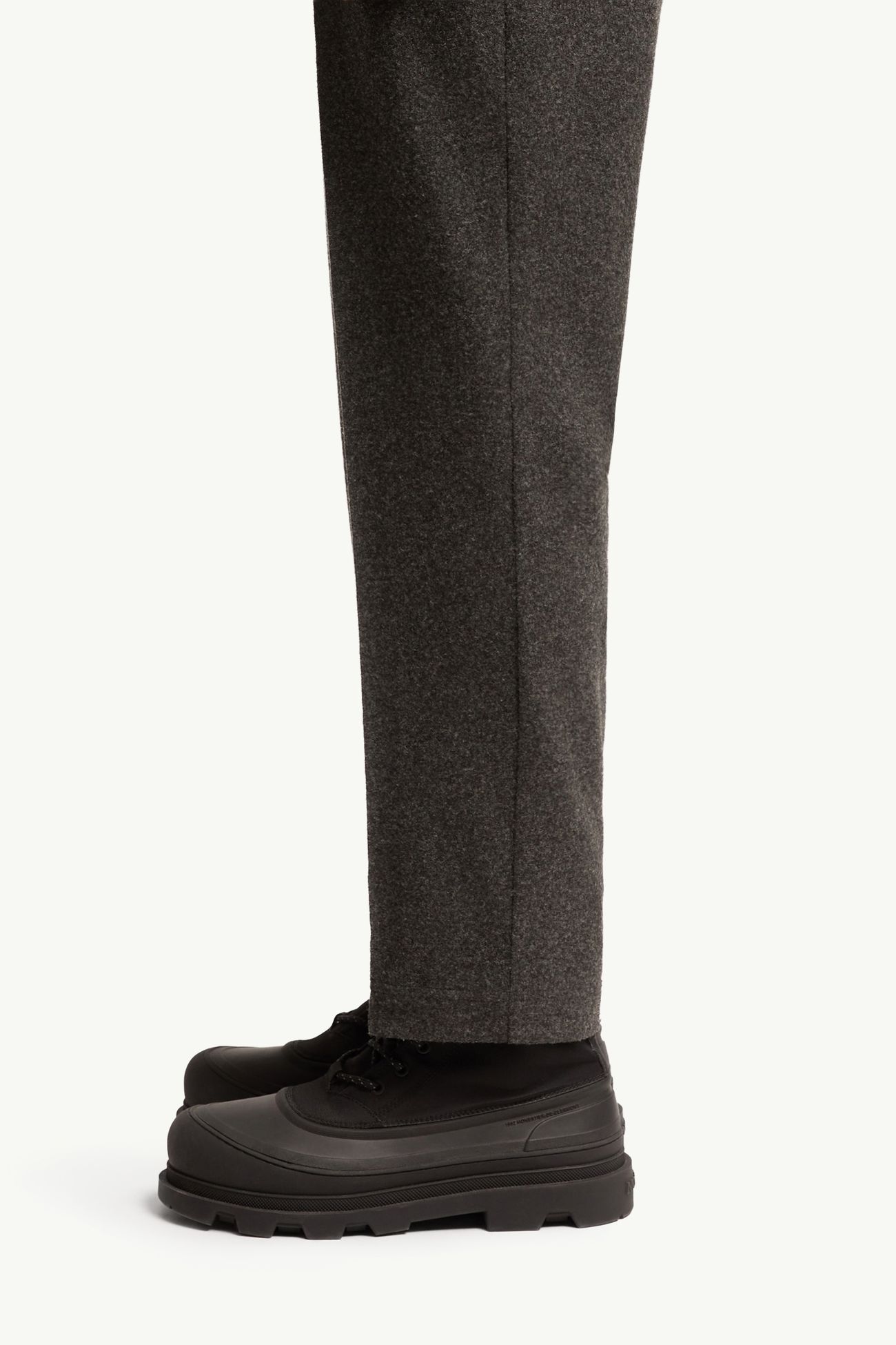 Leather Logo Flannel Trousers Men Dark Gray Moncler 1
