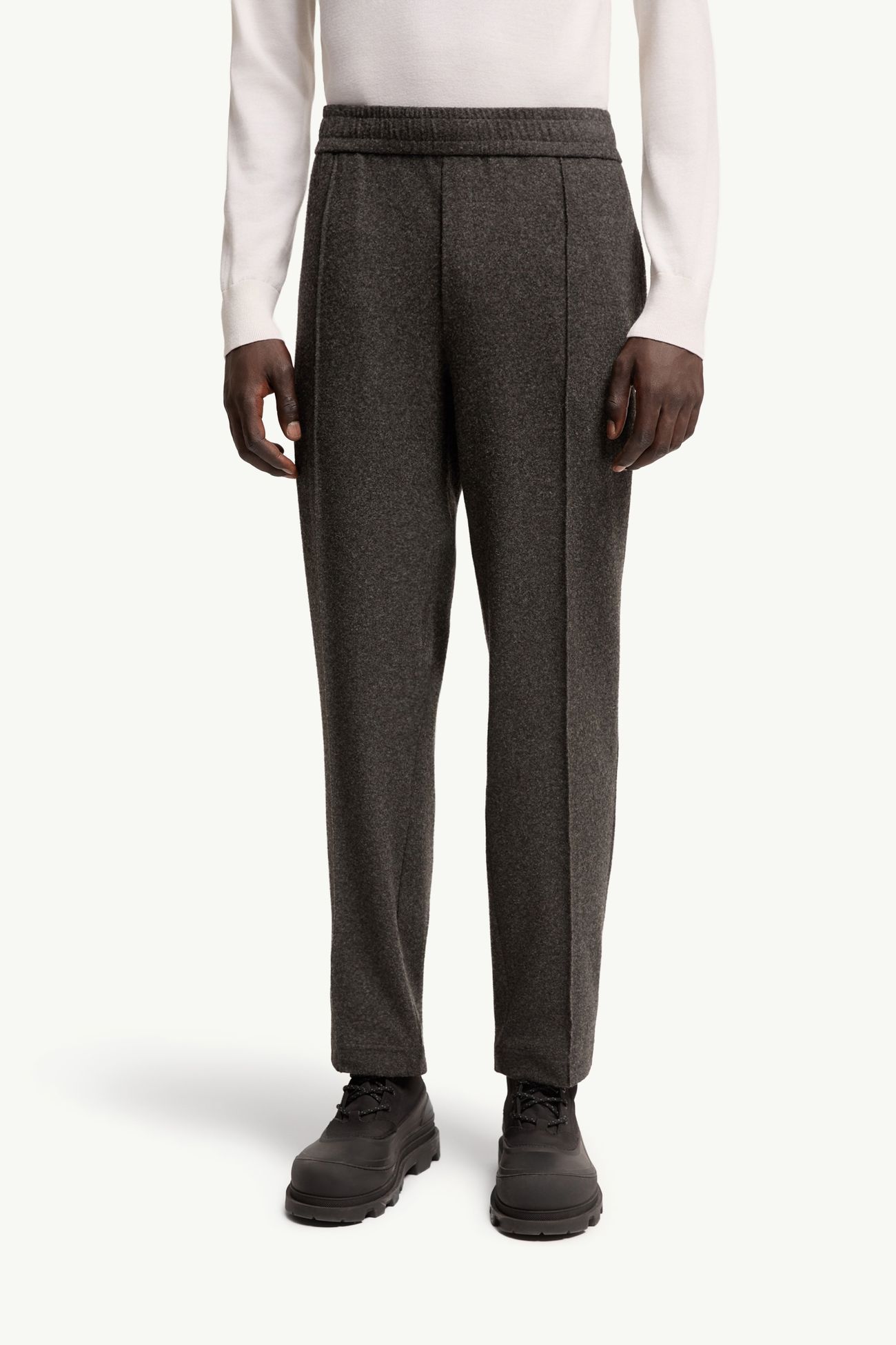 Leather Logo Flannel Trousers Men Dark Gray Moncler 3