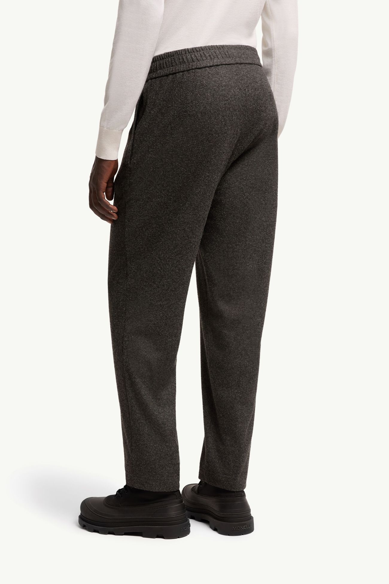 Leather Logo Flannel Trousers Men Dark Gray Moncler 4