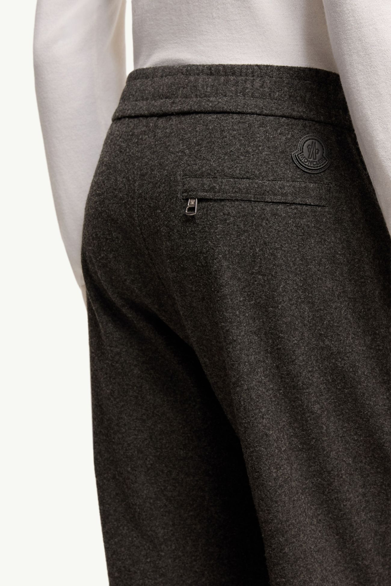 Leather Logo Flannel Pants Men Dark Grey Moncler 5