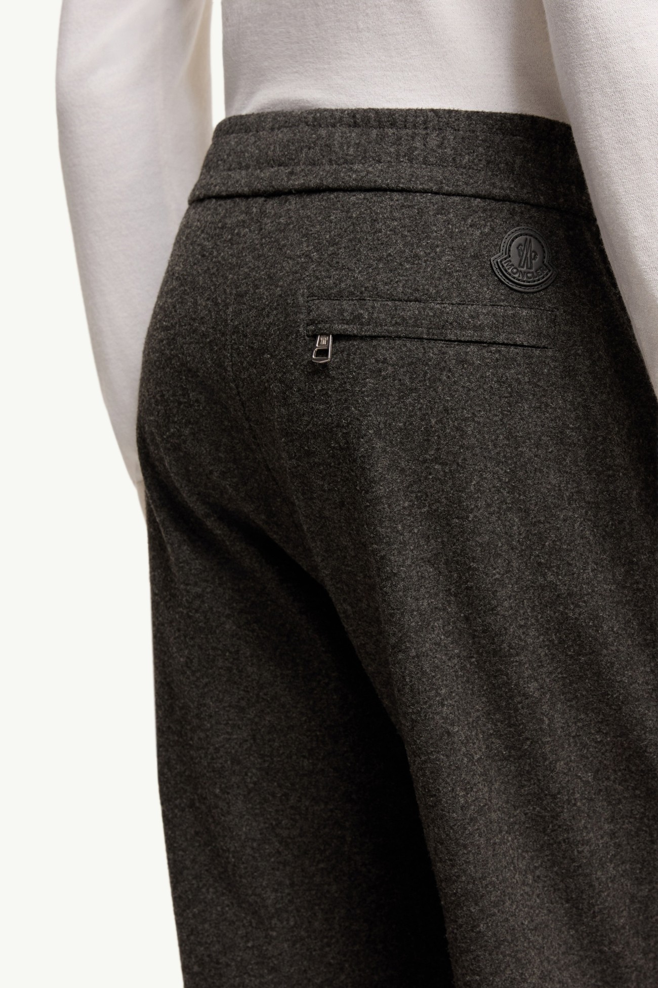 Leather Logo Flannel Trousers Men Dark Gray Moncler 5
