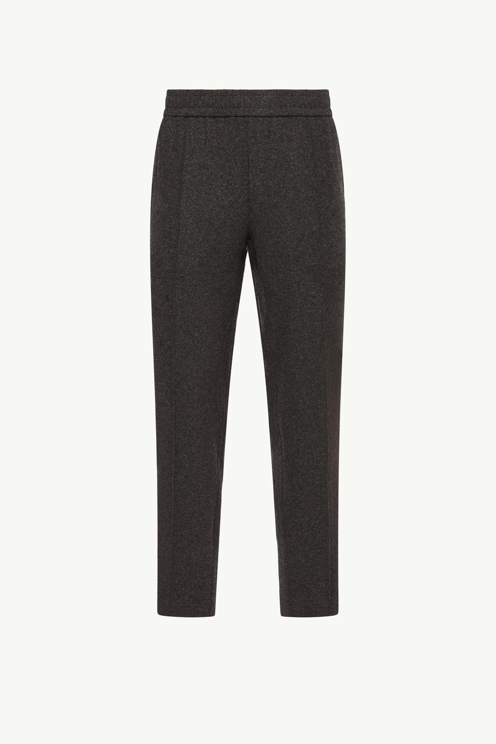 Leather Logo Flannel Trousers Men Dark Gray Moncler