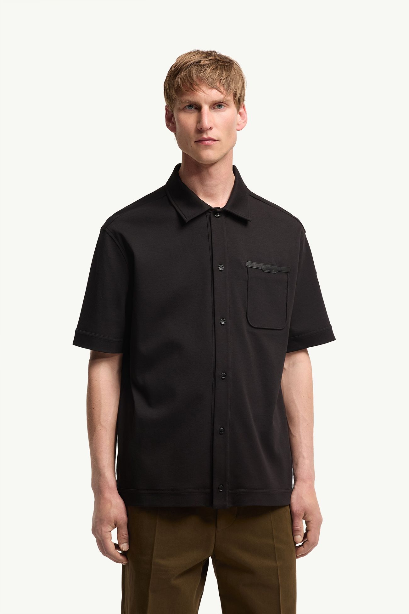 Chemise à manches courtes en coton à logo en cuir Hommes Noir Moncler 3