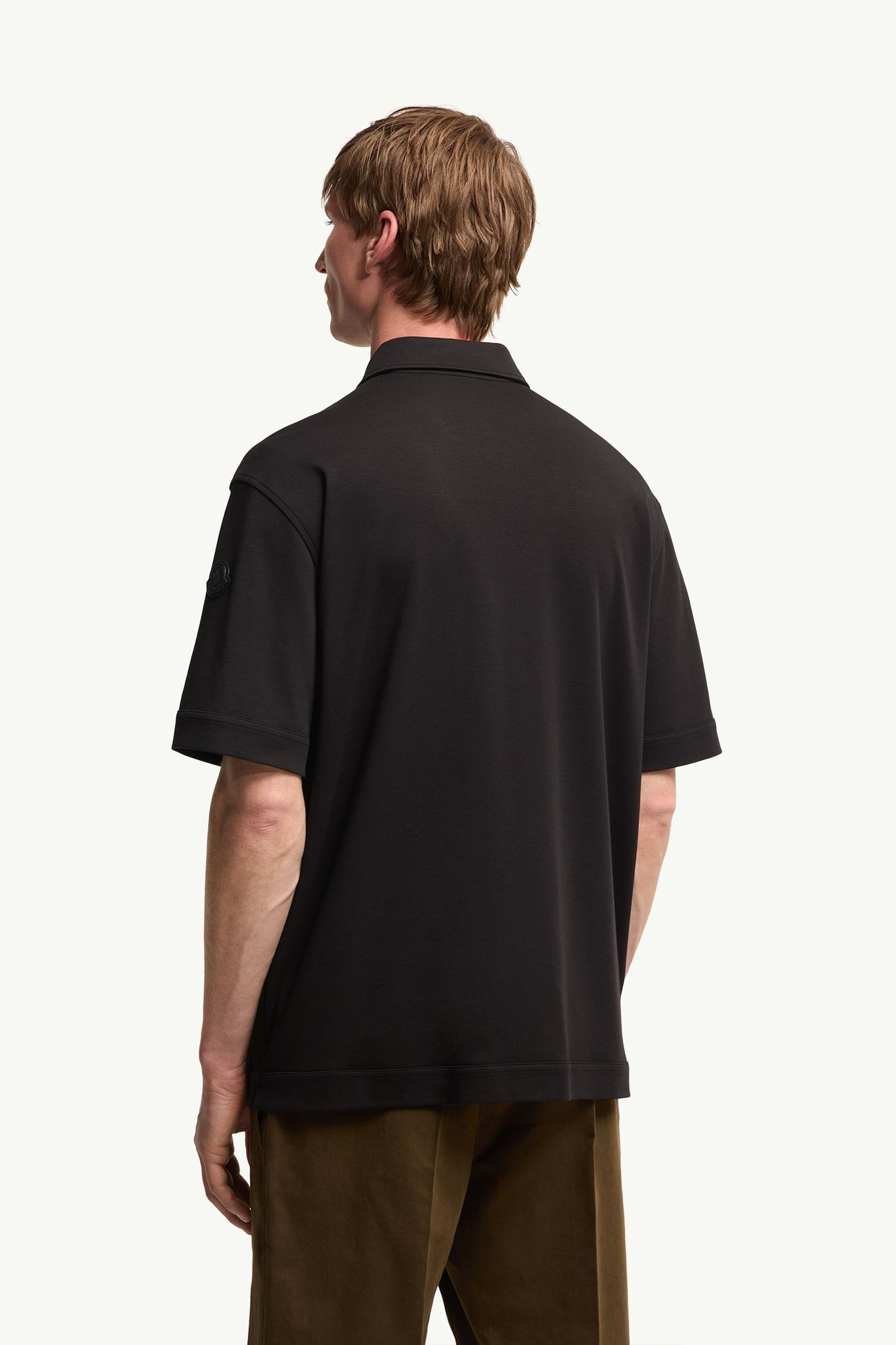 Chemise à manches courtes en coton à logo en cuir Hommes Noir Moncler 4