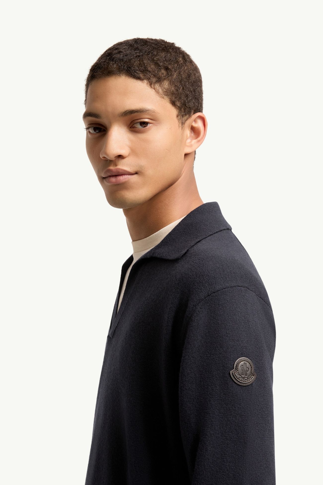 Wool & Cashmere Long Sleeve Polo Shirt Hommes Bleu marine Moncler 1