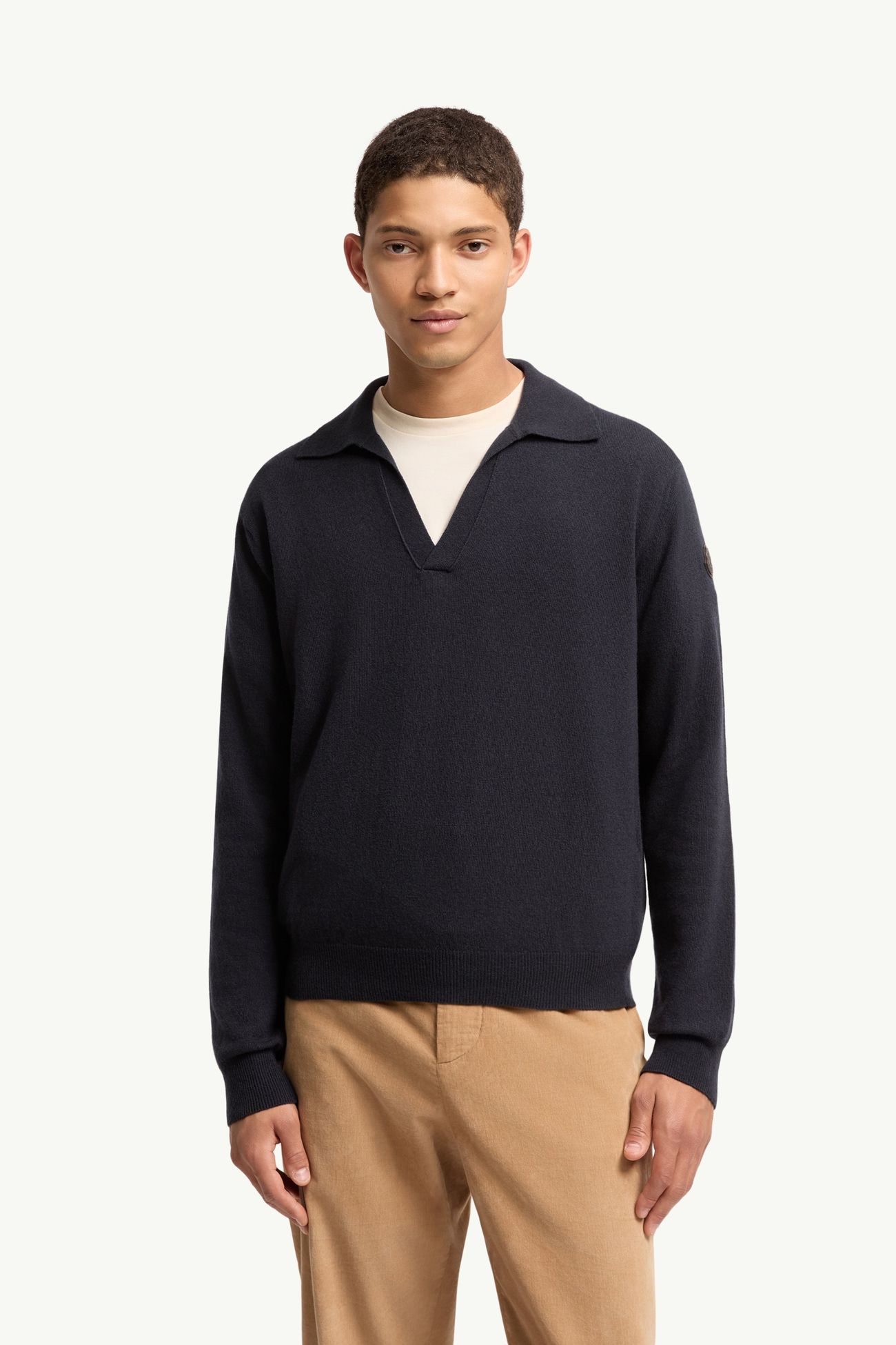 Polo a maniche lunghe in lana e cashmere Uomo Blu Navy Moncler 3