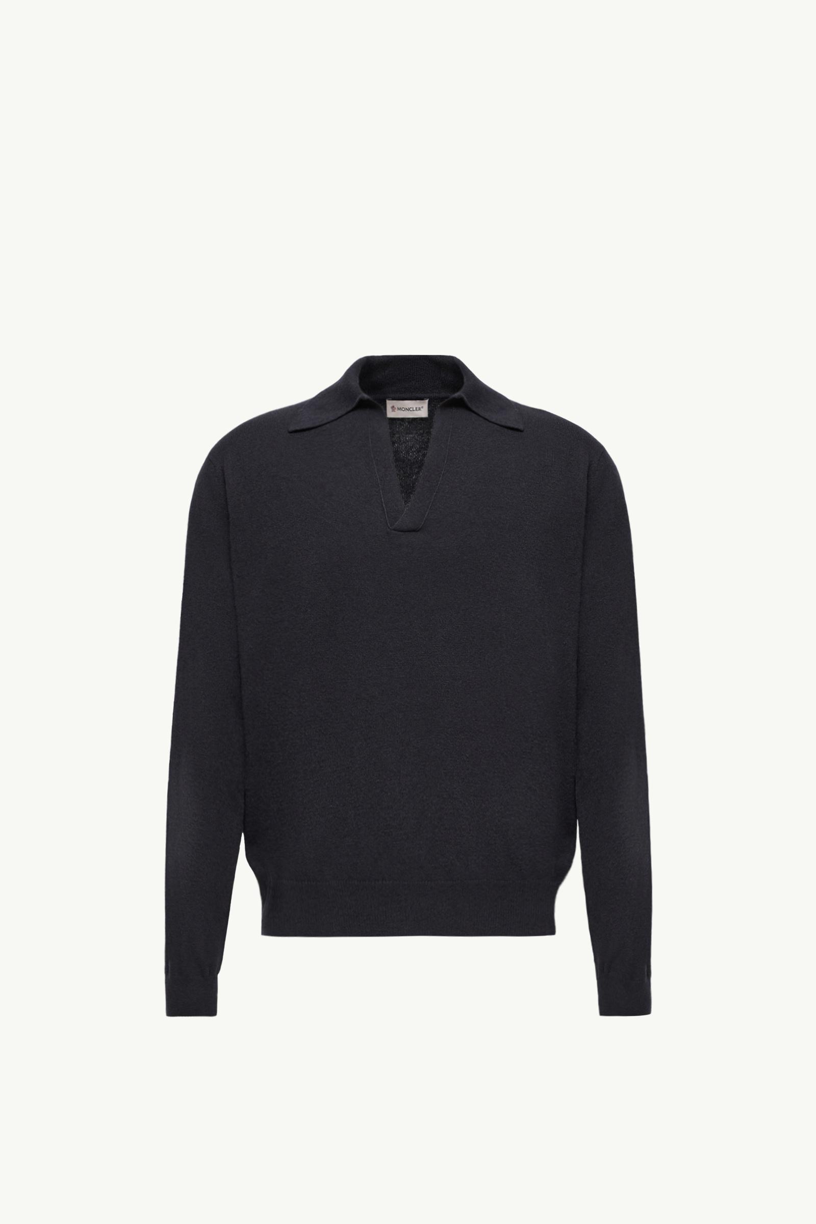 Wool & Cashmere Long Sleeve Polo Shirt Men Navy Blue Moncler, 1 of 0
