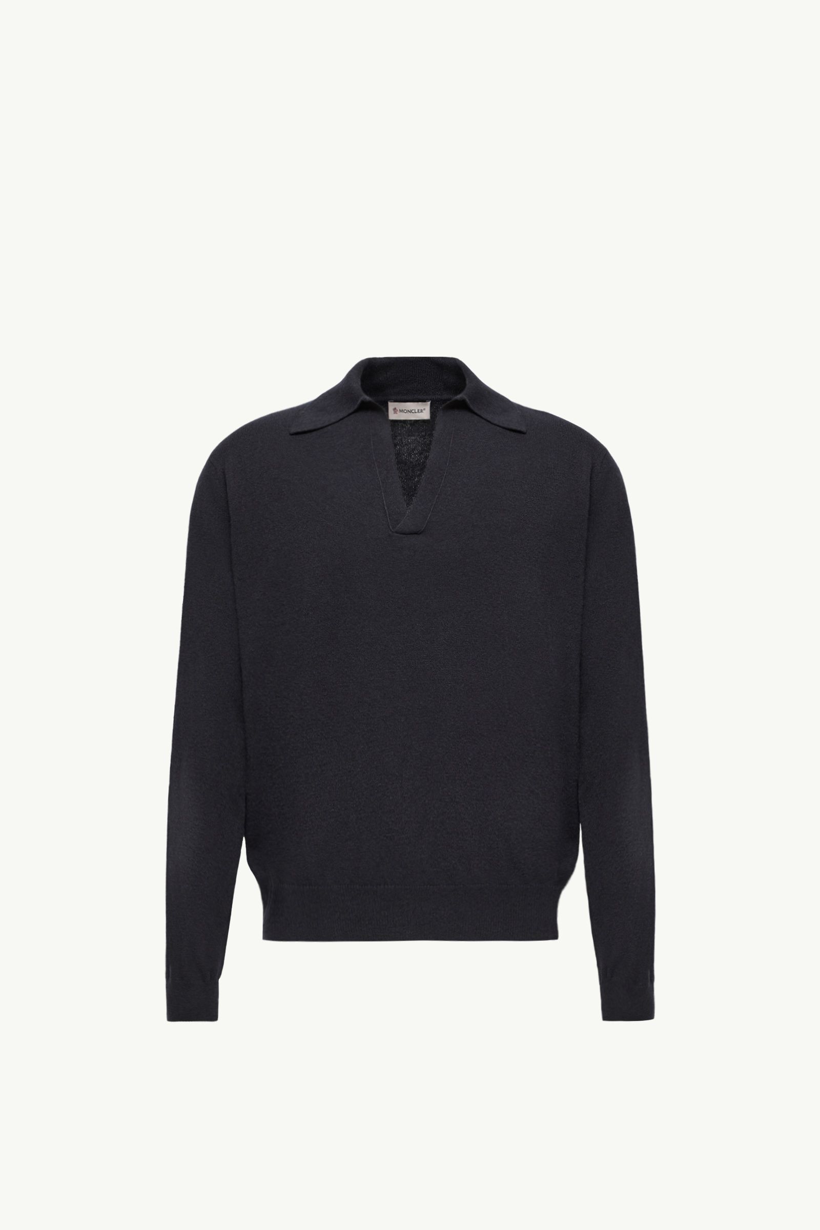 Rest Day Polish — Navy Blue Wool & Cashmere Long Sleeve Polo Shirt - Sweaters & Cardigans for Men | Moncler GB