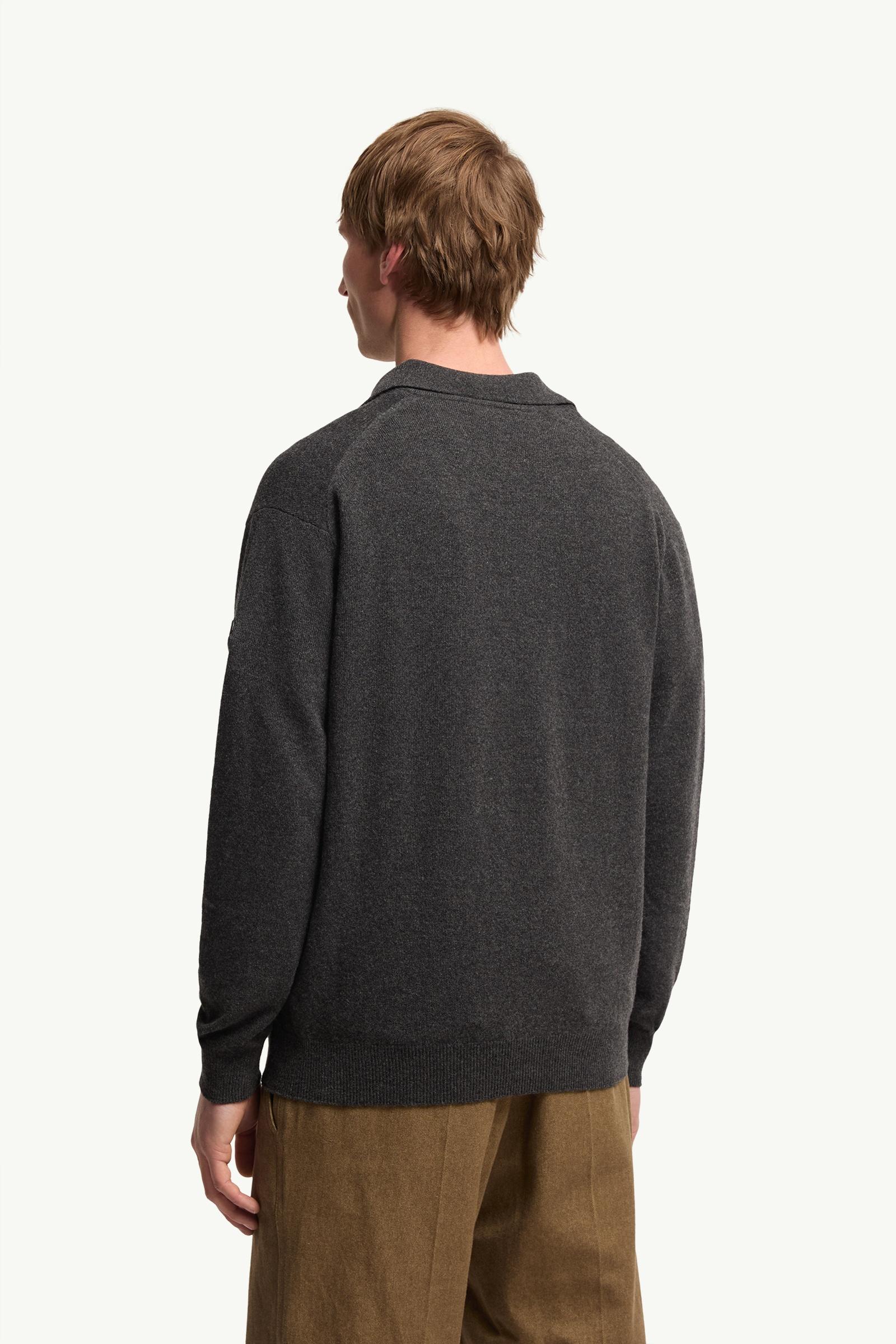 Dark Gray Wool & Cashmere Long Sleeve Polo Shirt - Sweaters