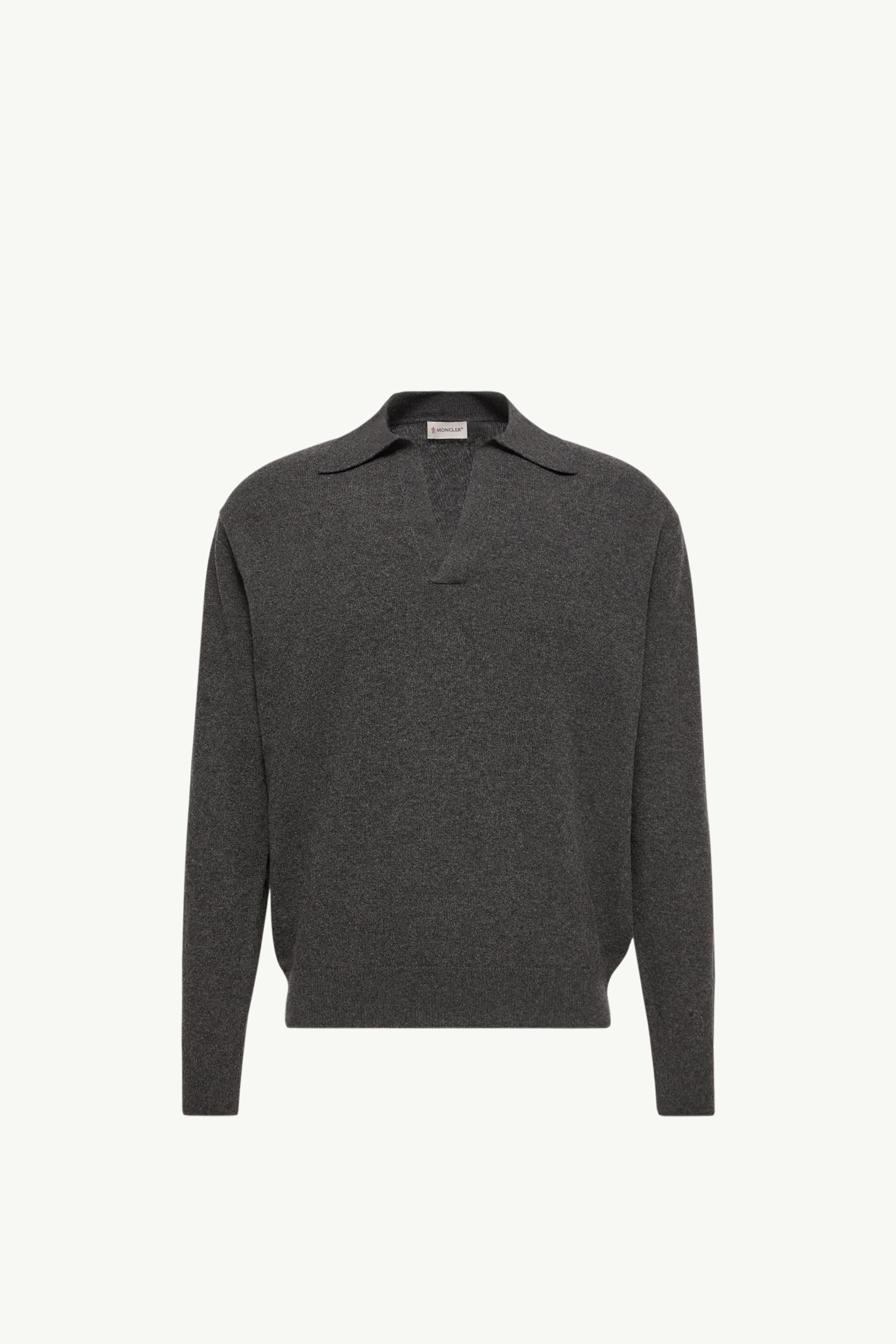 MONCLER 長袖Tシャツ グレー Dark Gray Wool & Cashmere Long Sleeve Polo Shirt - Sweaters