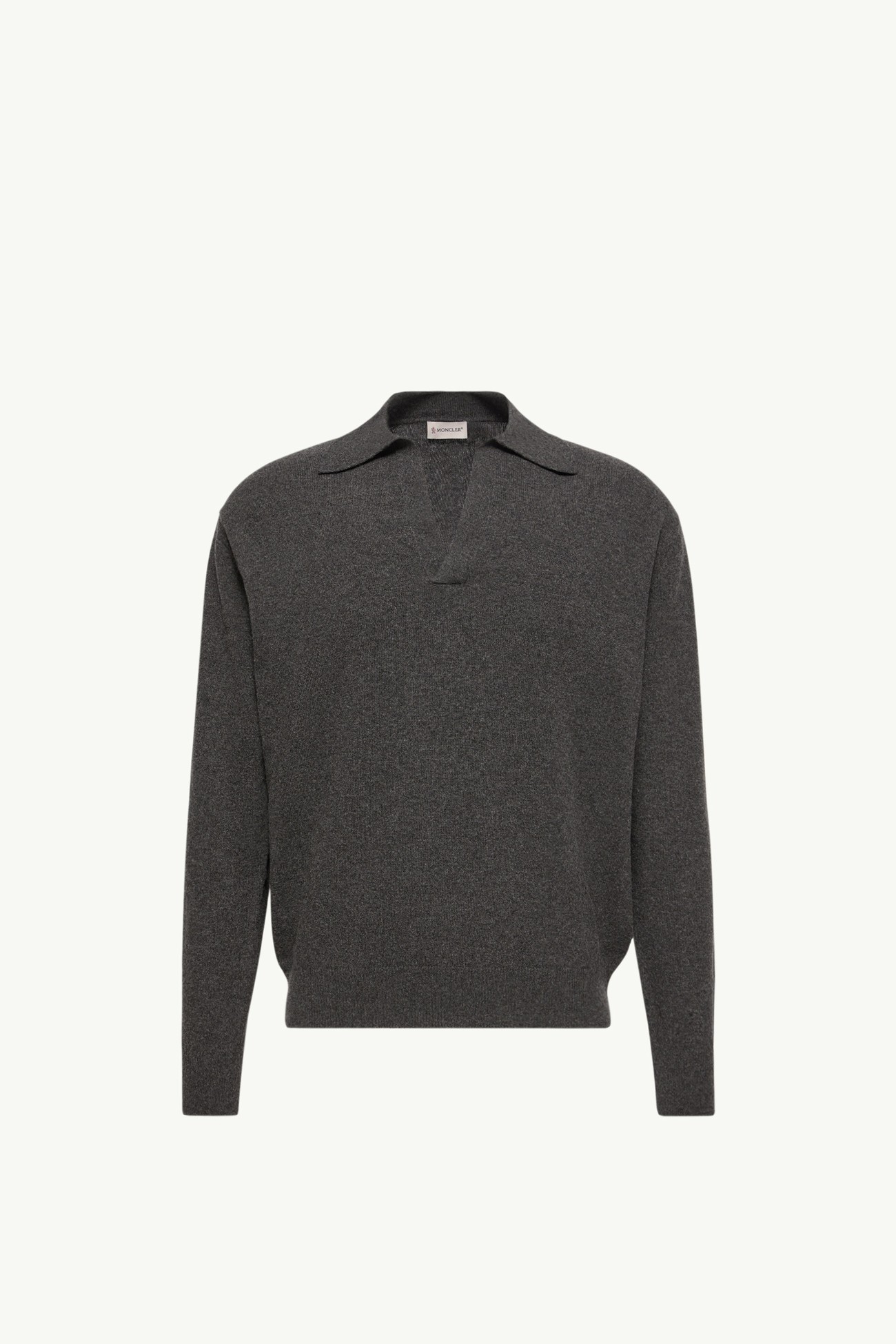 Wool & Cashmere Long Sleeve Polo Shirt Men Dark Gray Moncler 2