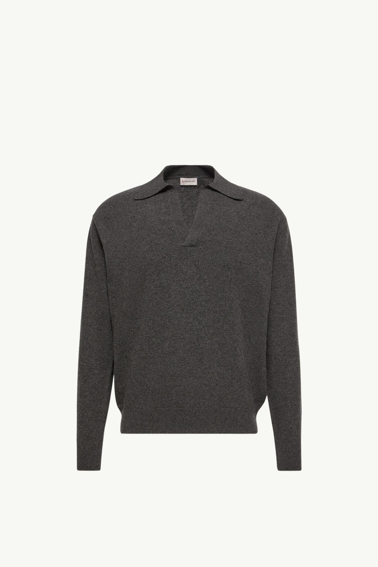 Wool & Cashmere Long Sleeve Polo Shirt Men Dark Grey Moncler 2
