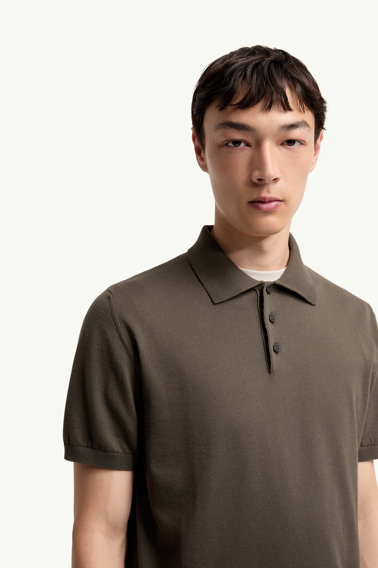 Logo Cotton Knit Polo Men Brown Moncler 5