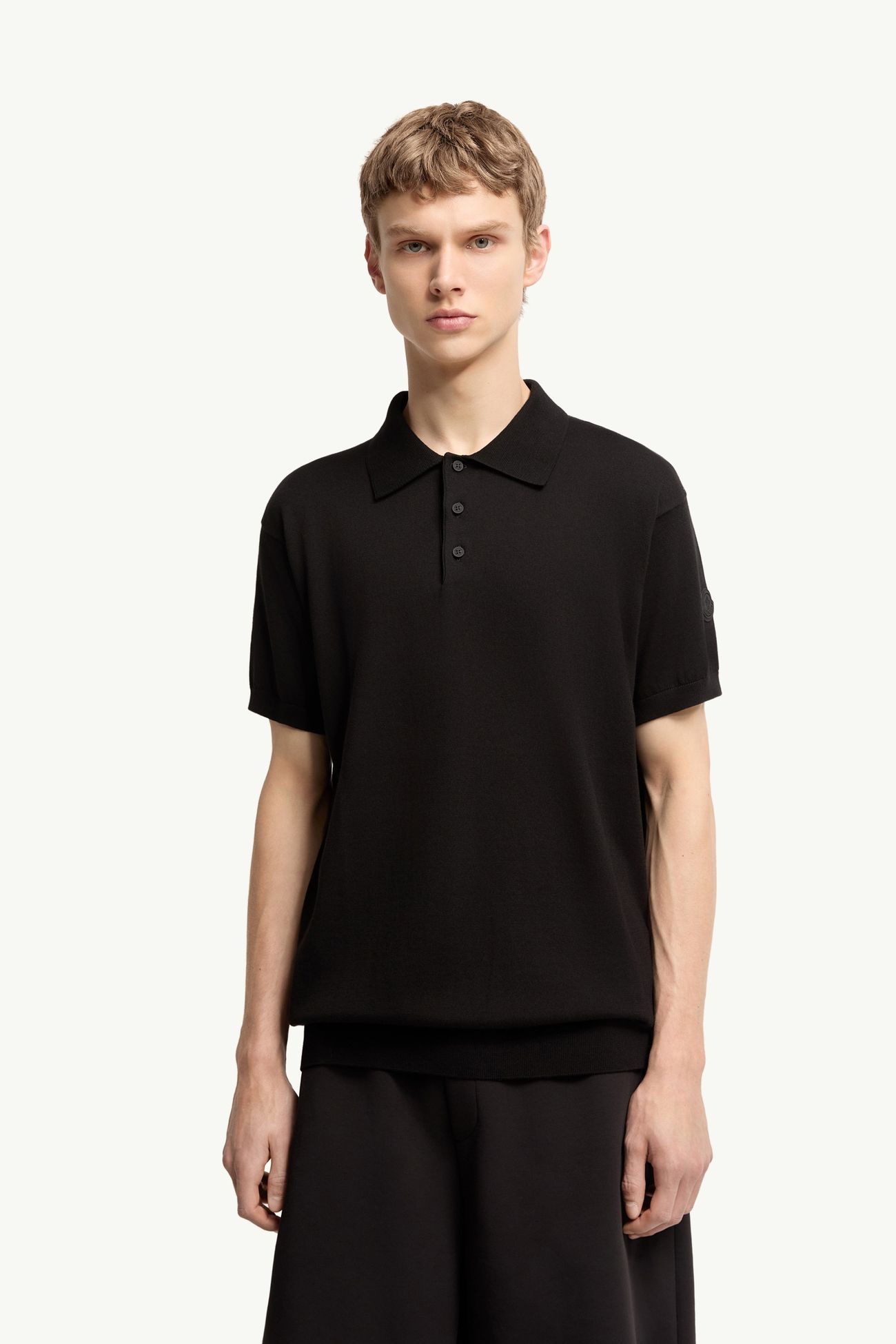 Polo de punto de algodón con logotipo Hombre Negro Moncler 3