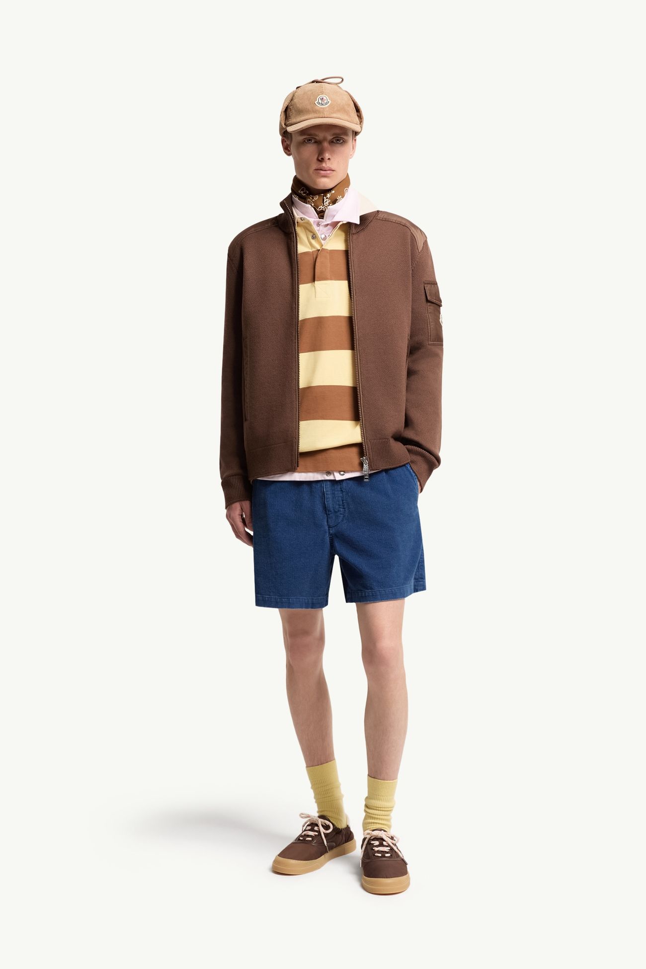 Cardigan zippé matelassé en laine Hommes Marron Moncler 0