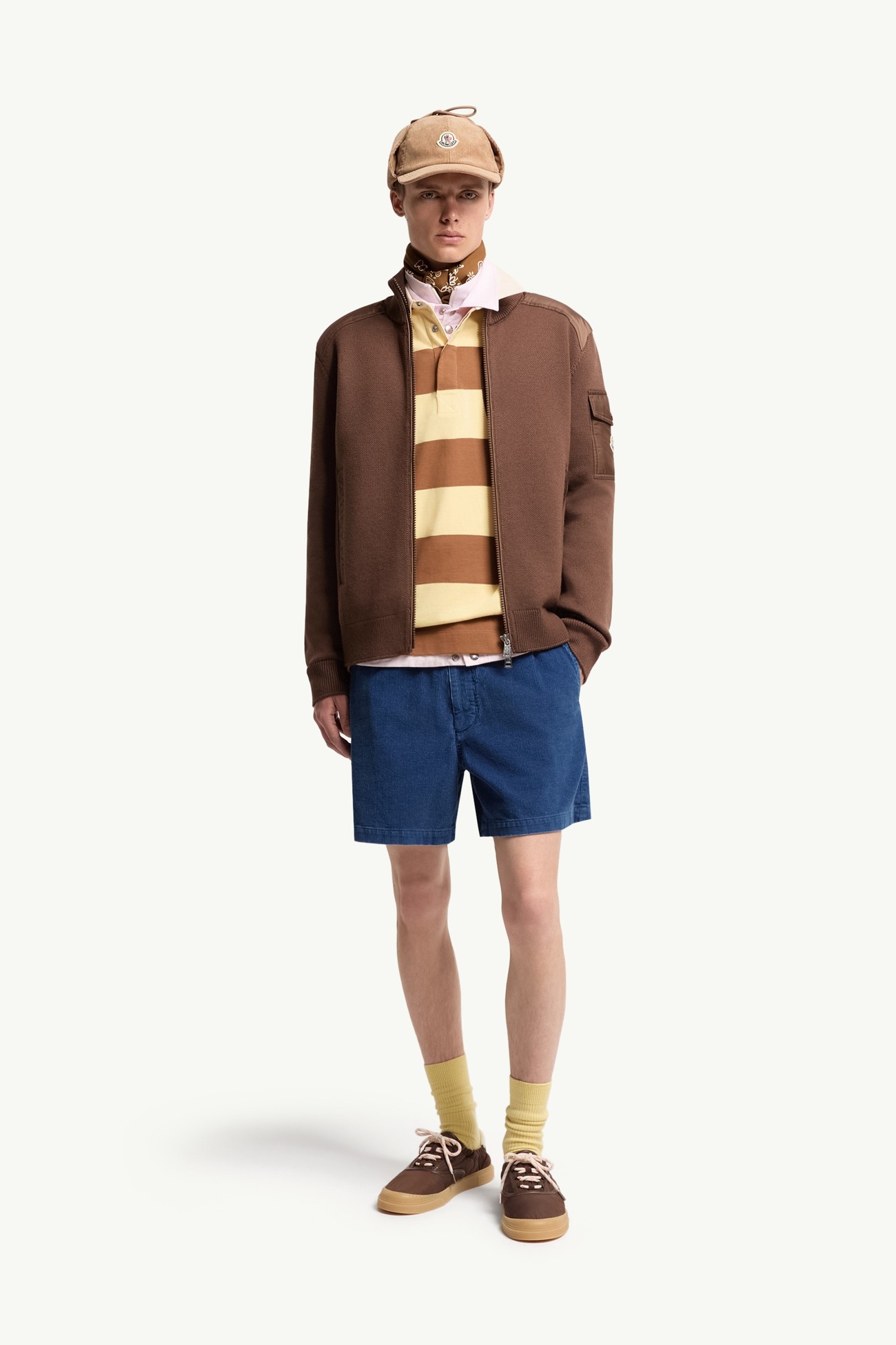 夾層羊毛拉鏈開襟毛衣 男士 啡色 Moncler 0