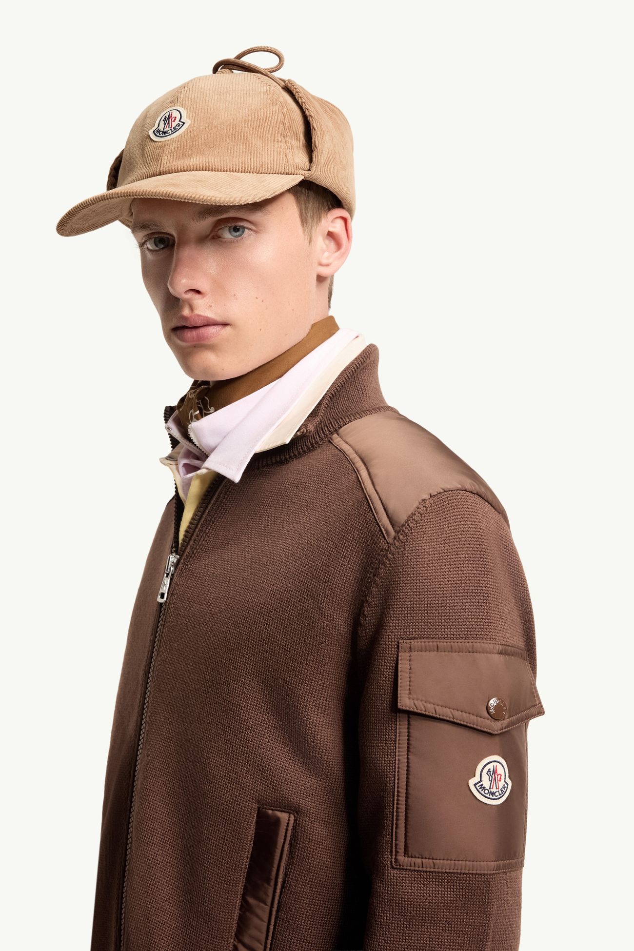 Padded Wool Zip-Up Cardigan Men Brown Moncler 1