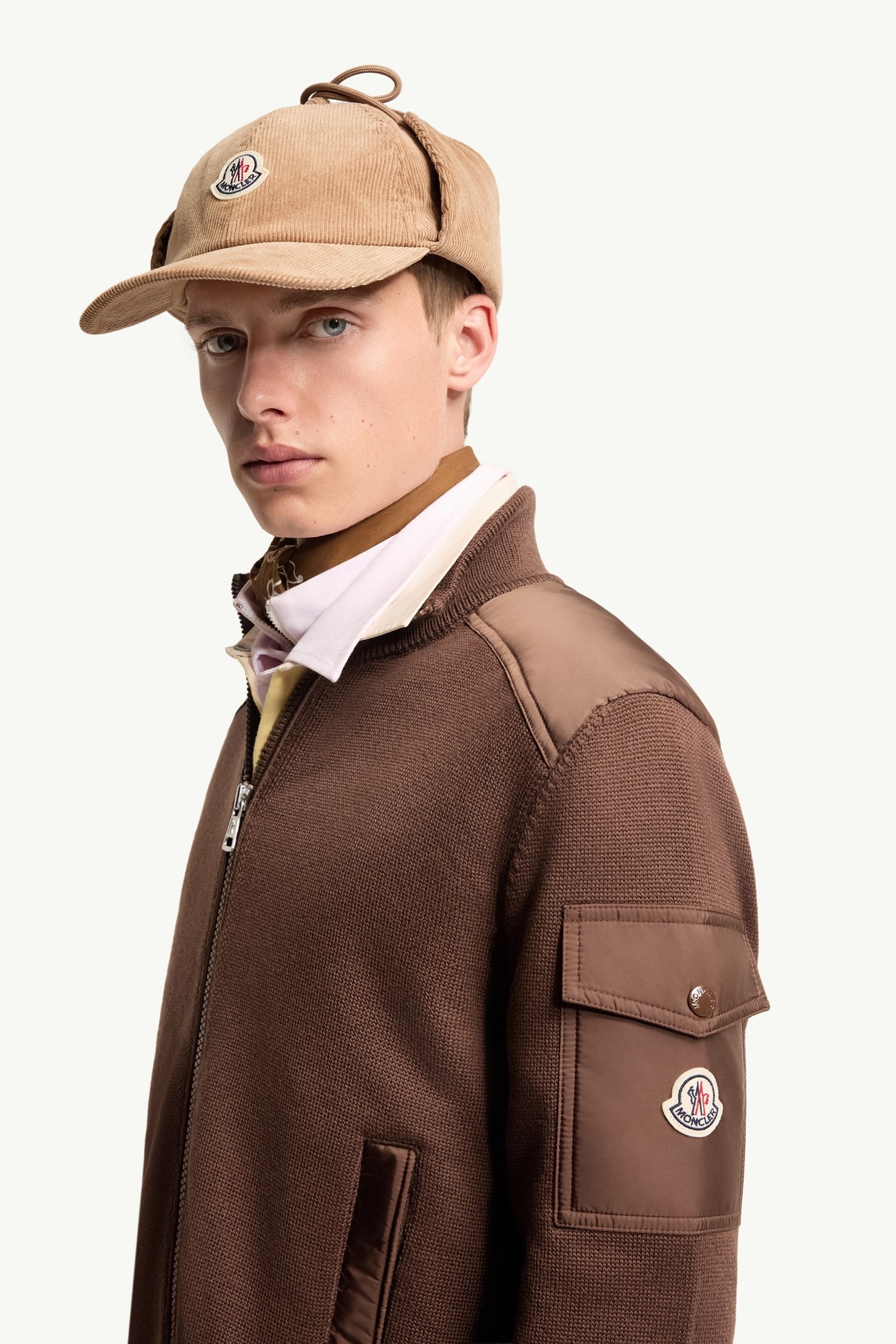 夾層羊毛拉鏈開襟毛衣 男士 啡色 Moncler 1