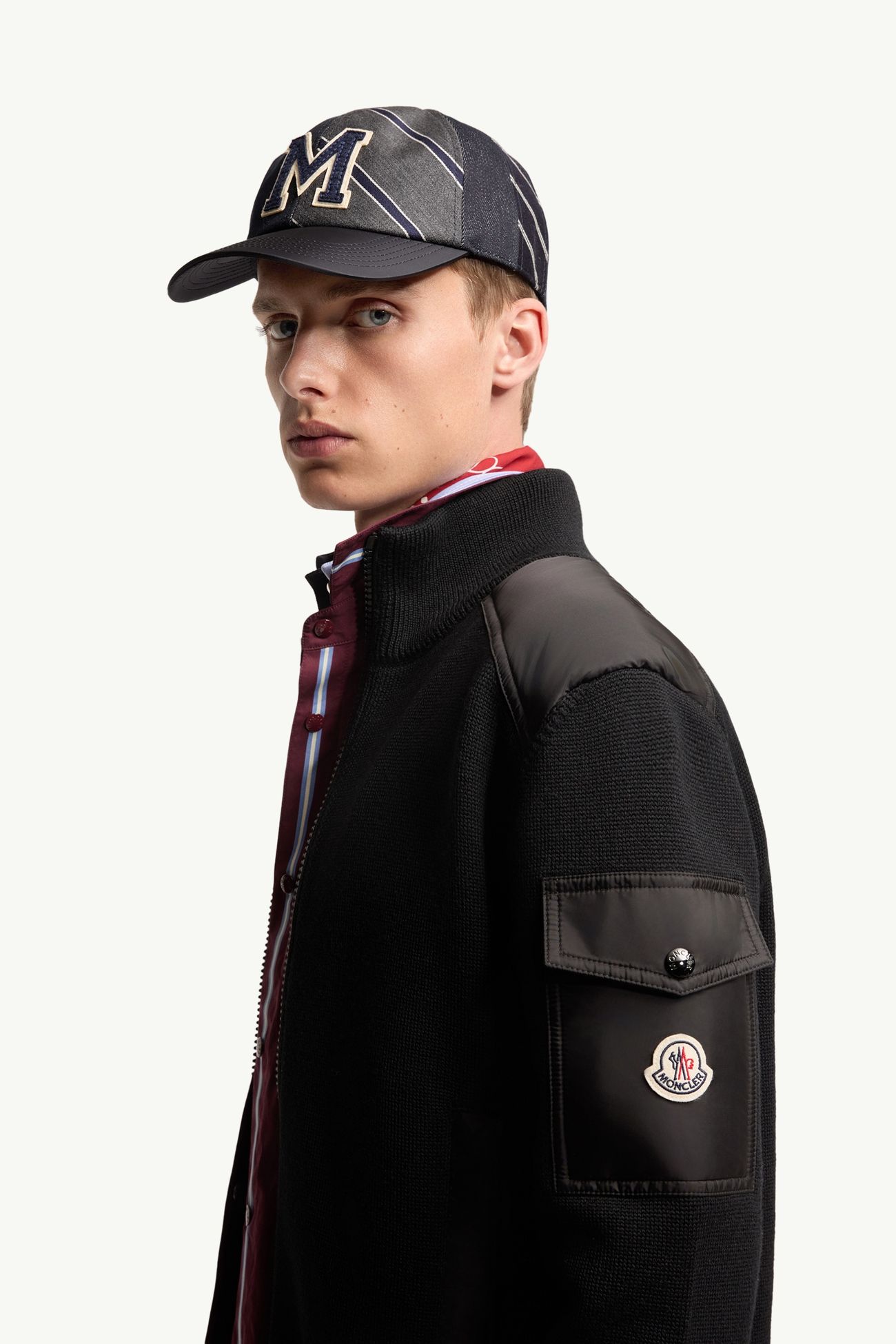 夾層羊毛拉鏈開襟毛衣 男士 黑色 Moncler 1