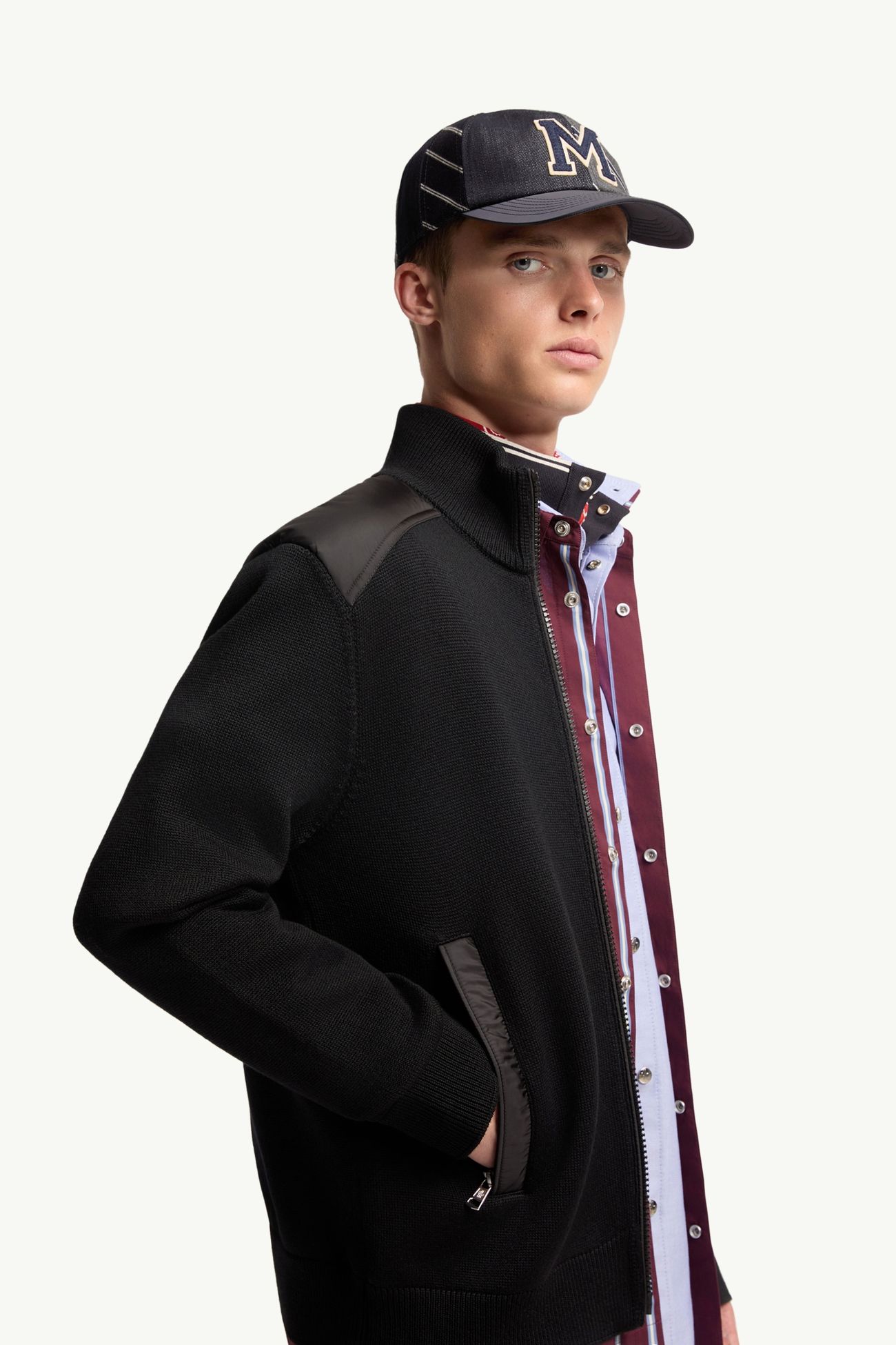 Wattierte Strickjacke aus Wolle mit Reißverschluss Herren Schwarz Moncler 5