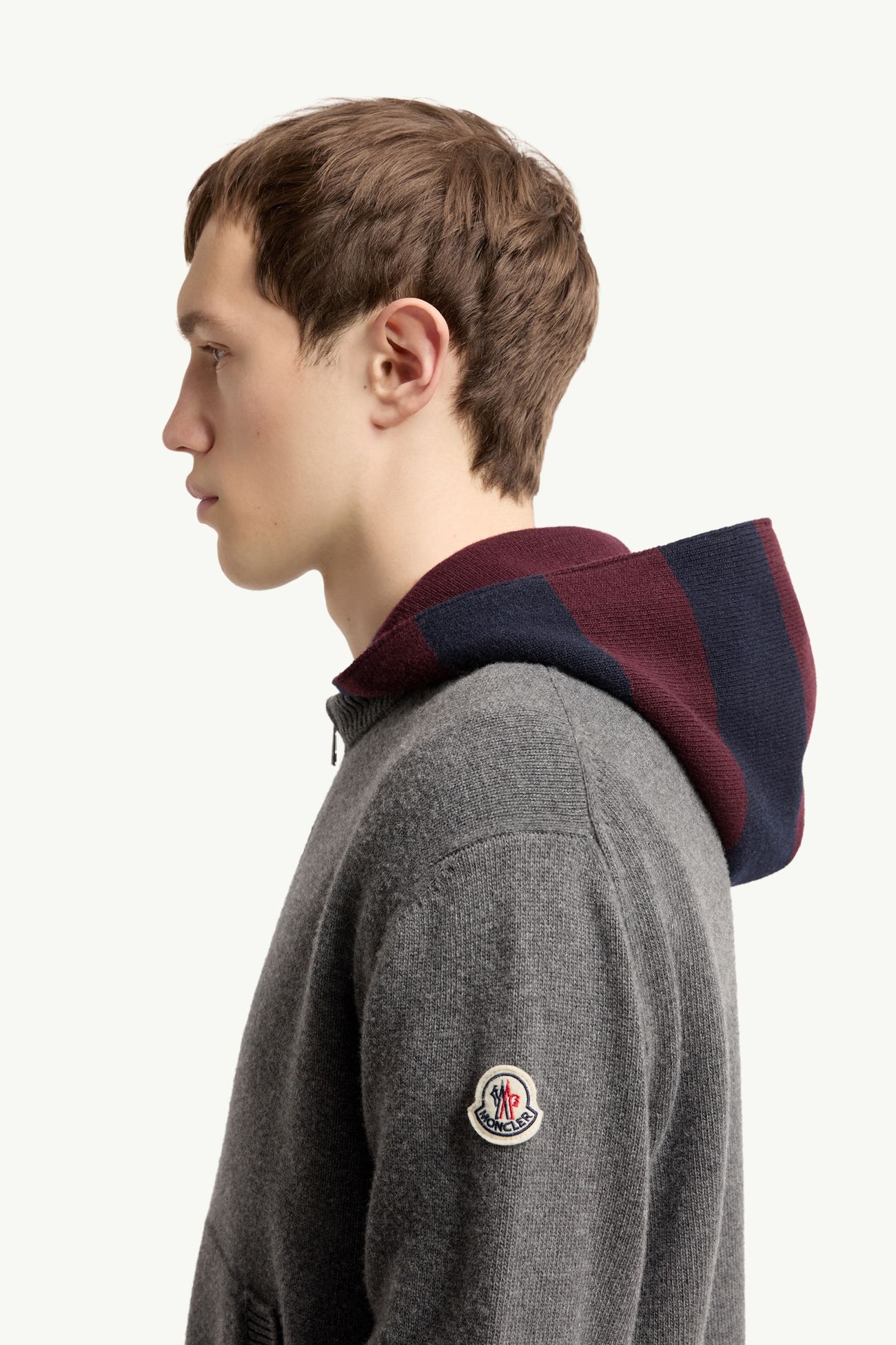 Striped Hood Wool & Cashmere Cardigan Men Dark Gray Moncler 1