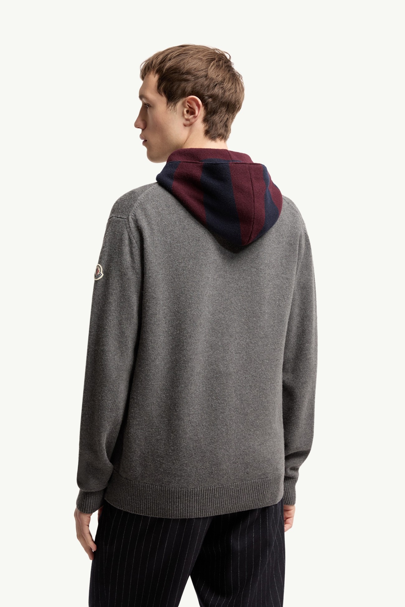 Striped Hood Wool & Cashmere Cardigan Men Dark Gray Moncler 4