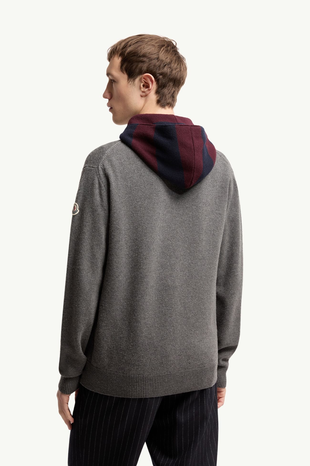 條紋連帽羊毛及羊絨開襟毛衣 男士 深灰色 Moncler 4