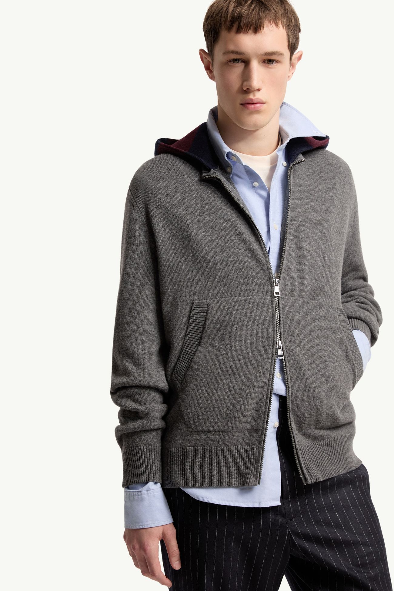 Cardigan en laine et cachemire à capuche rayée Hommes Gris foncé Moncler 5
